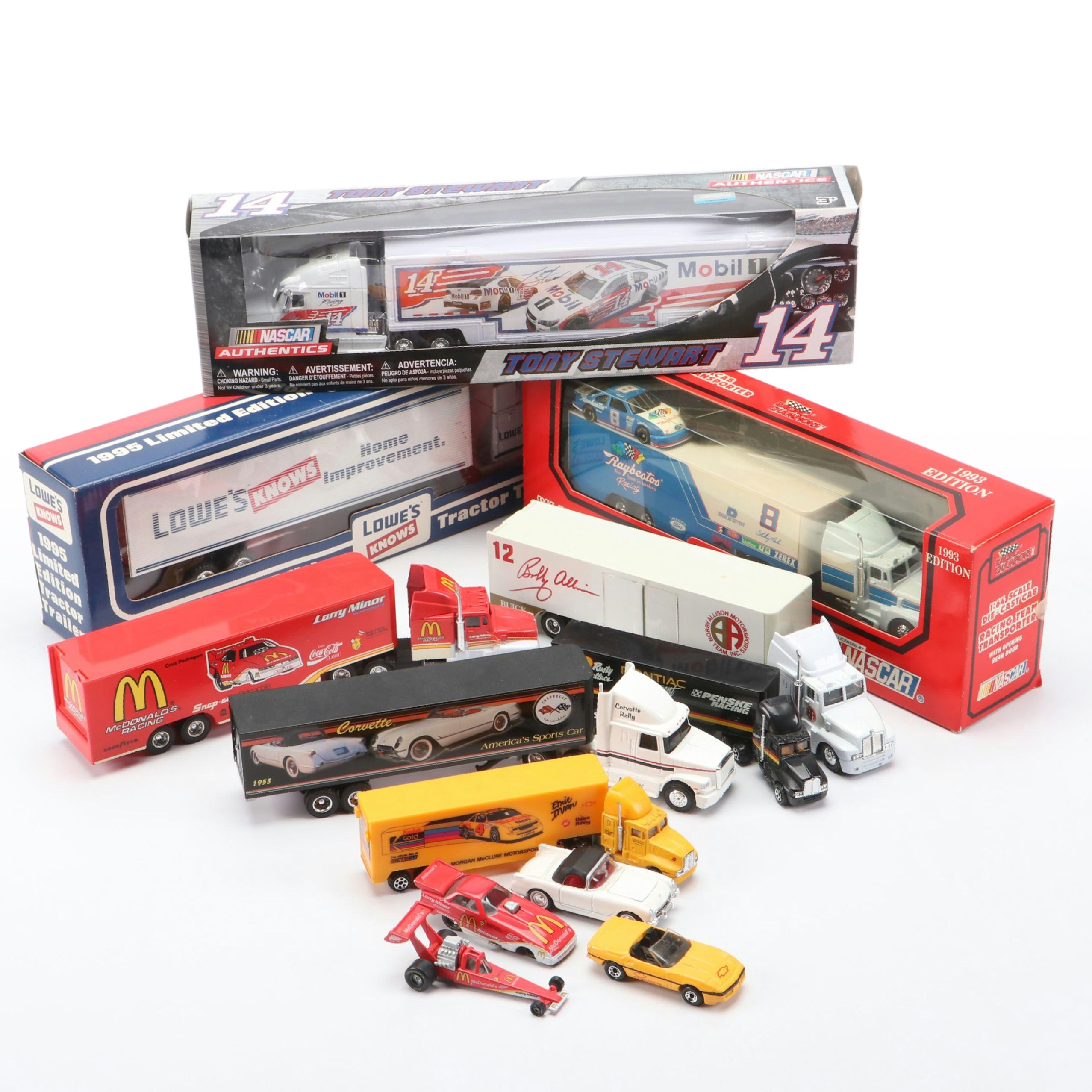 NASCAR Tony Stewart Model Semi Truck with Other Semis and Racers