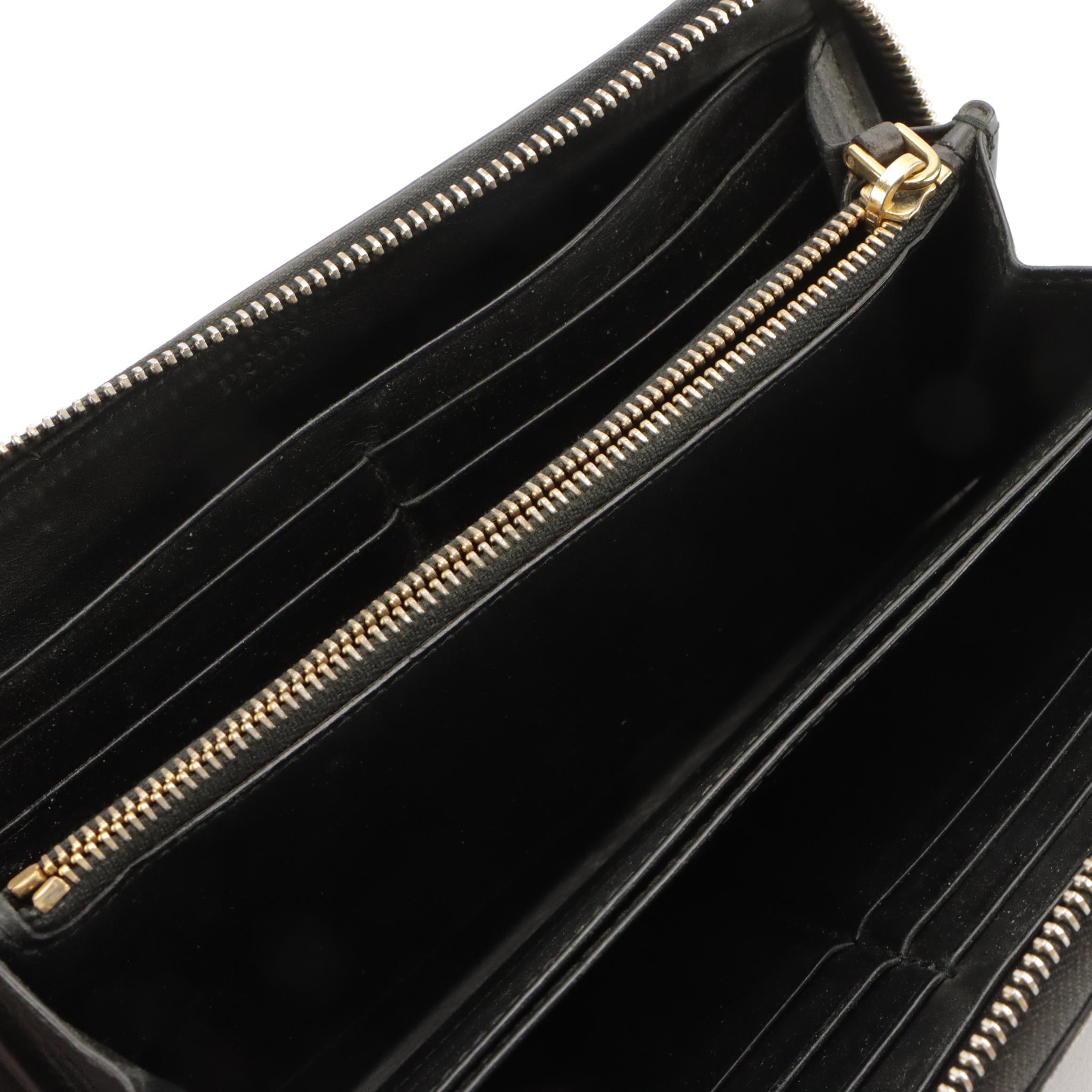Prada Black Textured Leather Zip-Around Wallet