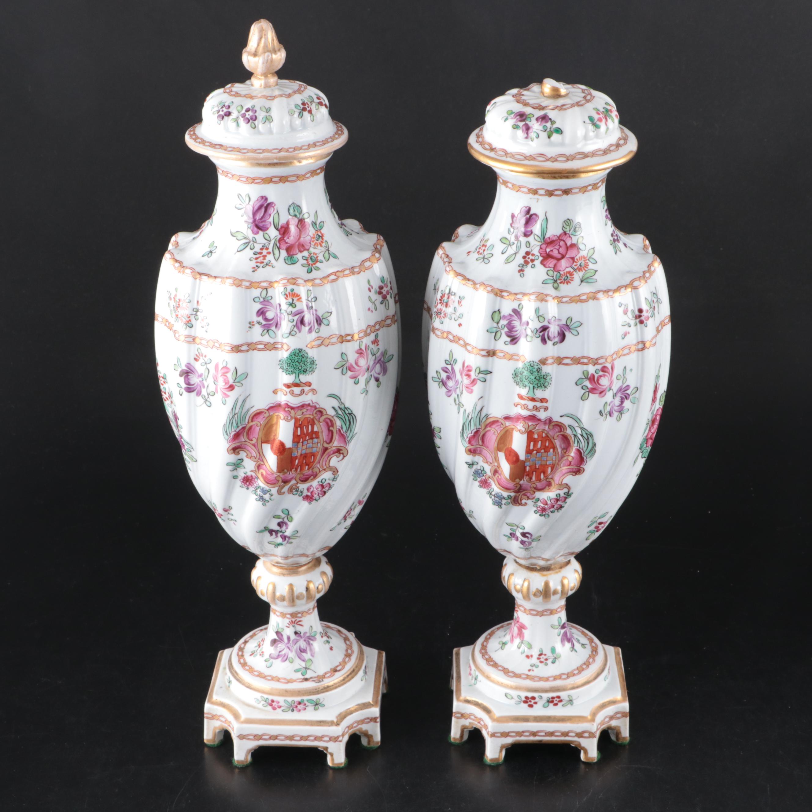 Samson French Porcelain Chinese Export Style Armorial Urns