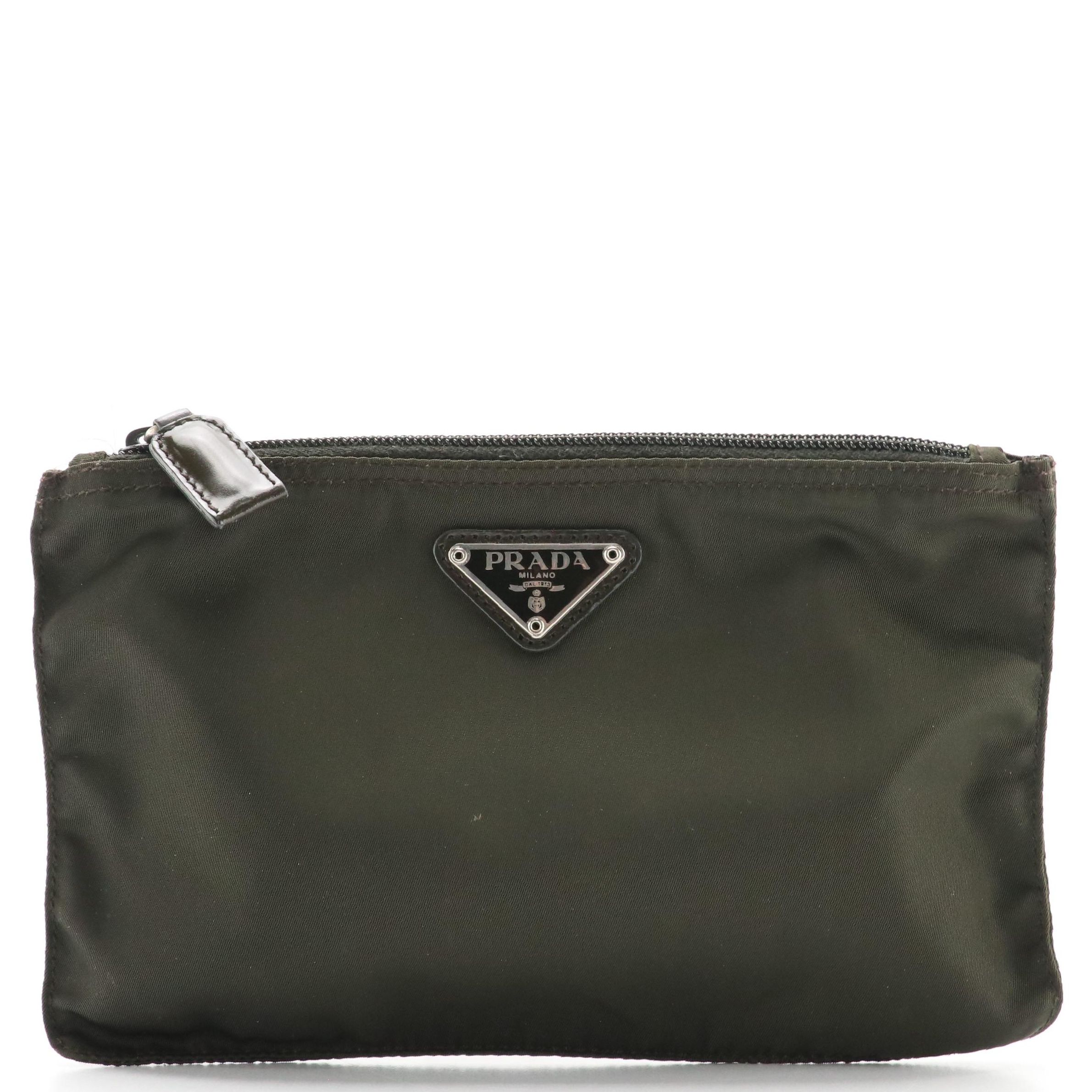Prada Zip Pouch in Dark Green Tessuto Nylon