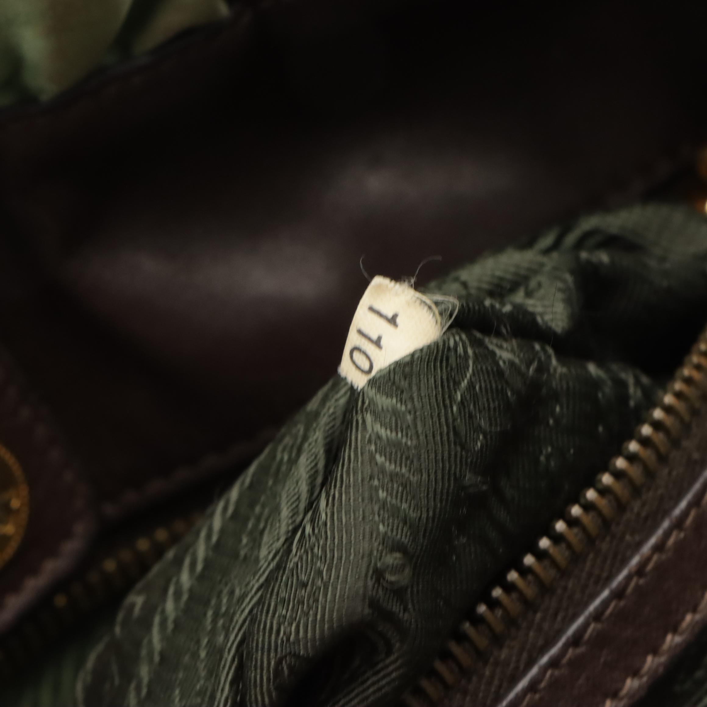 Prada Green Gathered Tessuto Nylon Two-Way Bag with Brown Leather Trim