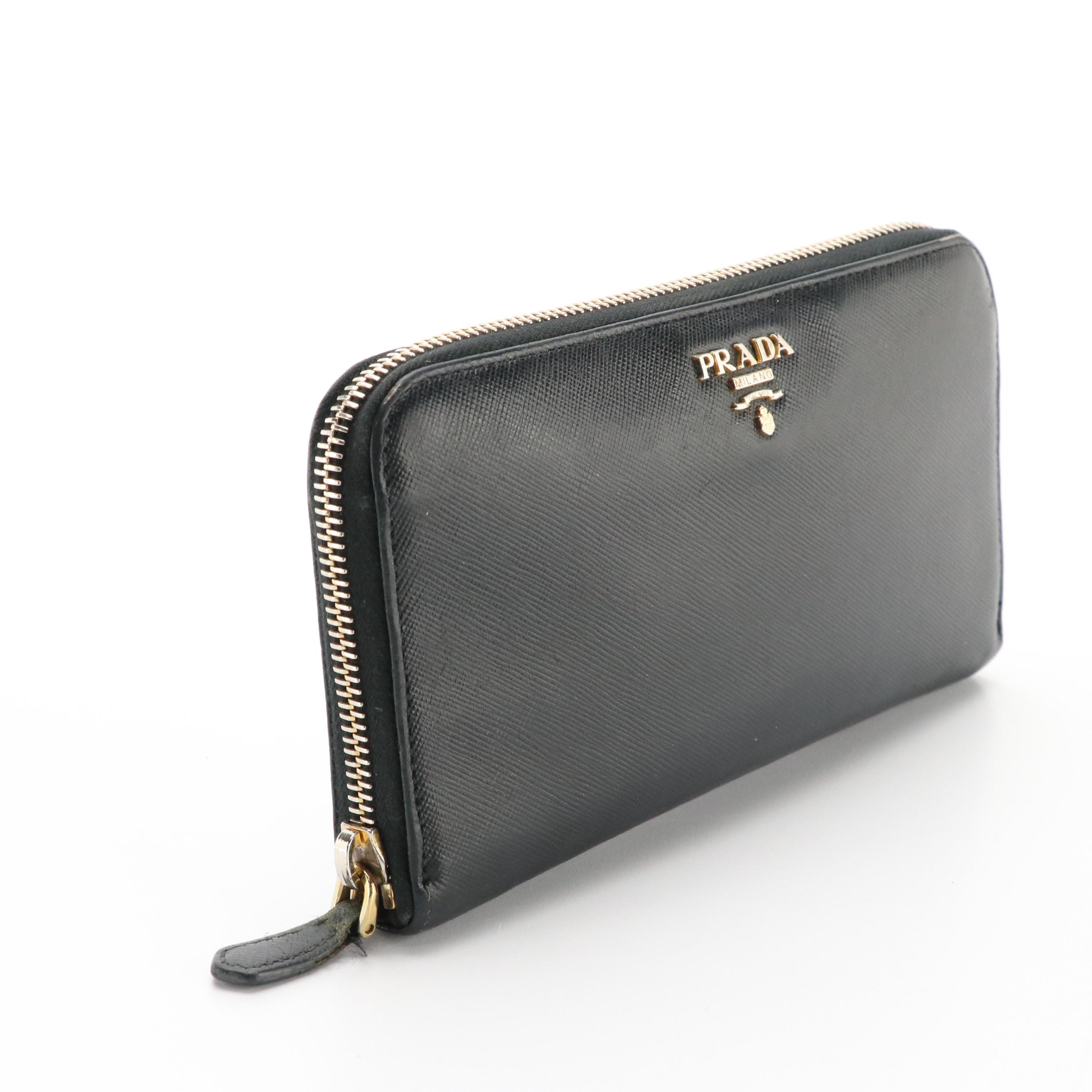 Prada Zip-Around Long Wallet in Black Saffiano Leather