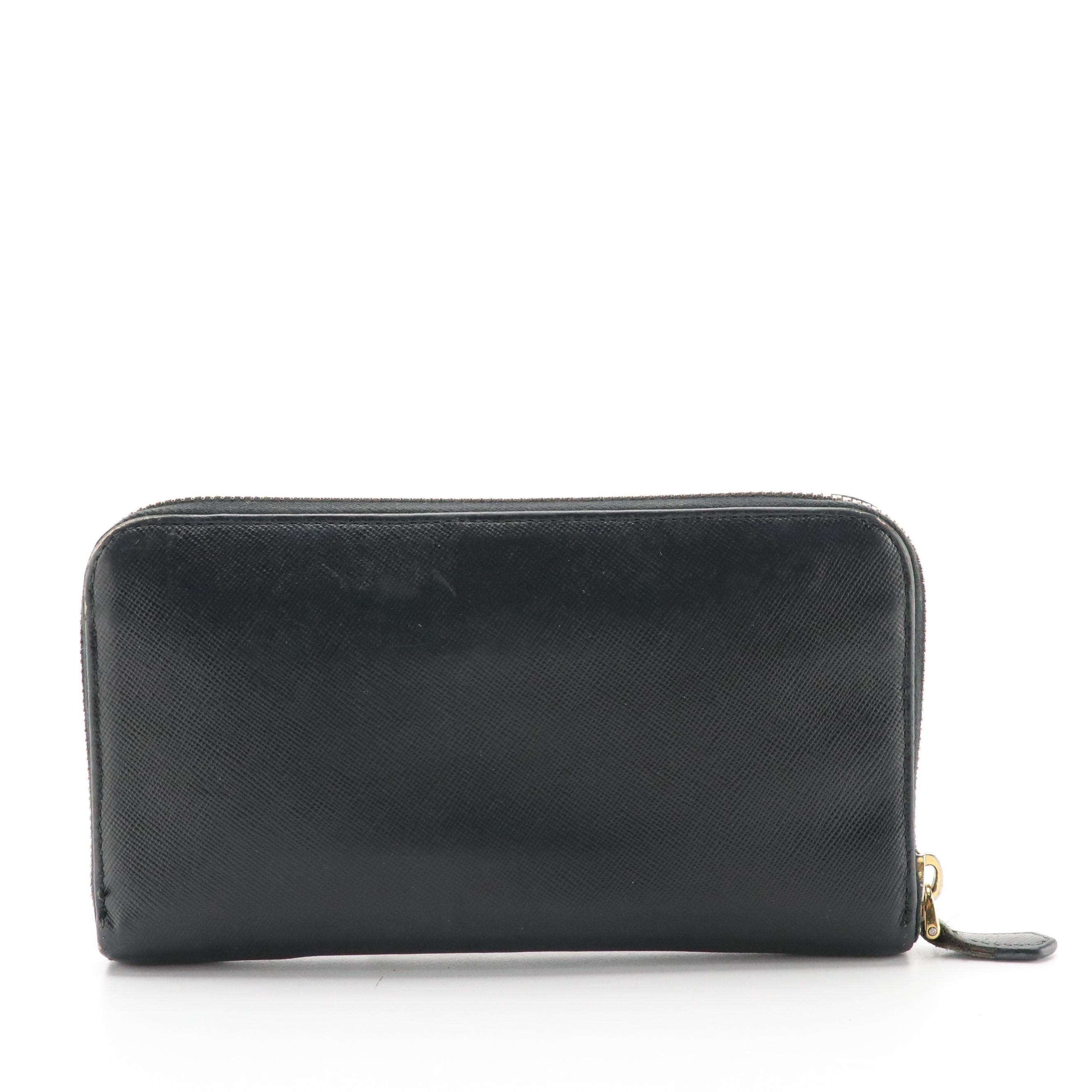 Prada Zip-Around Long Wallet in Black Saffiano Leather