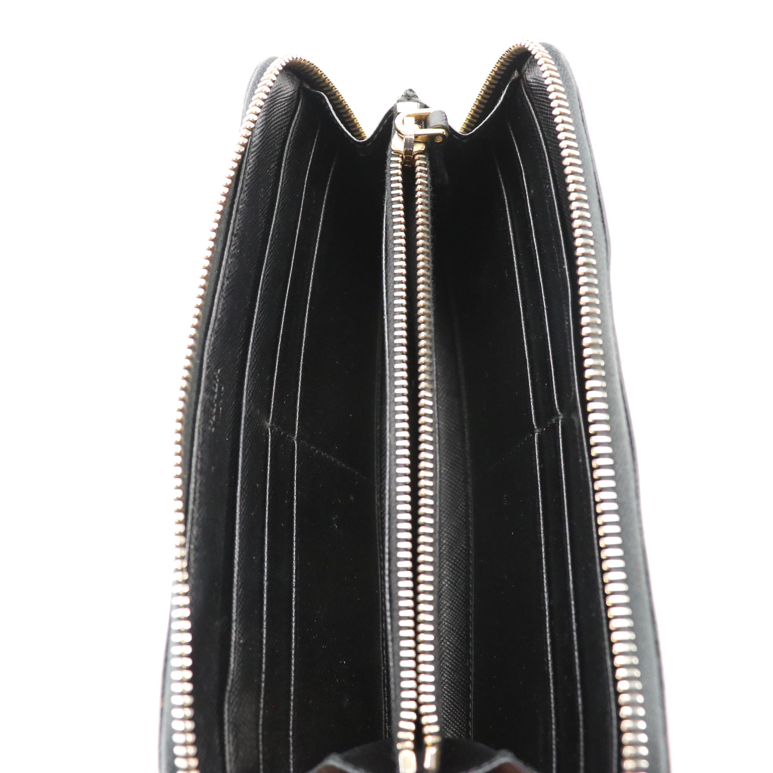 Prada Zip-Around Long Wallet in Black Saffiano Leather