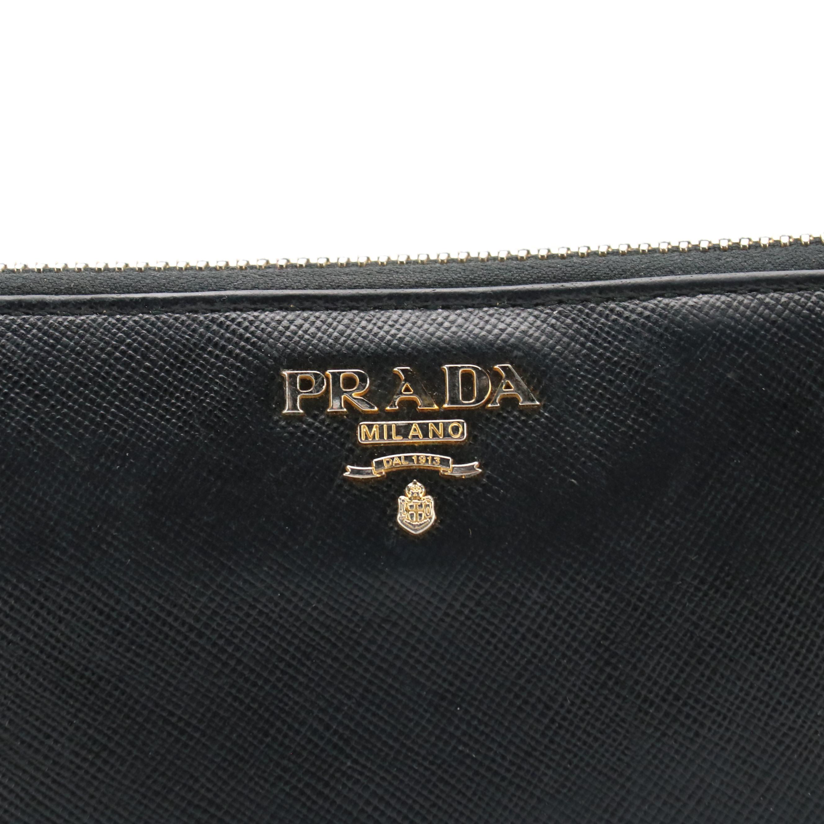 Prada Zip-Around Long Wallet in Black Saffiano Leather