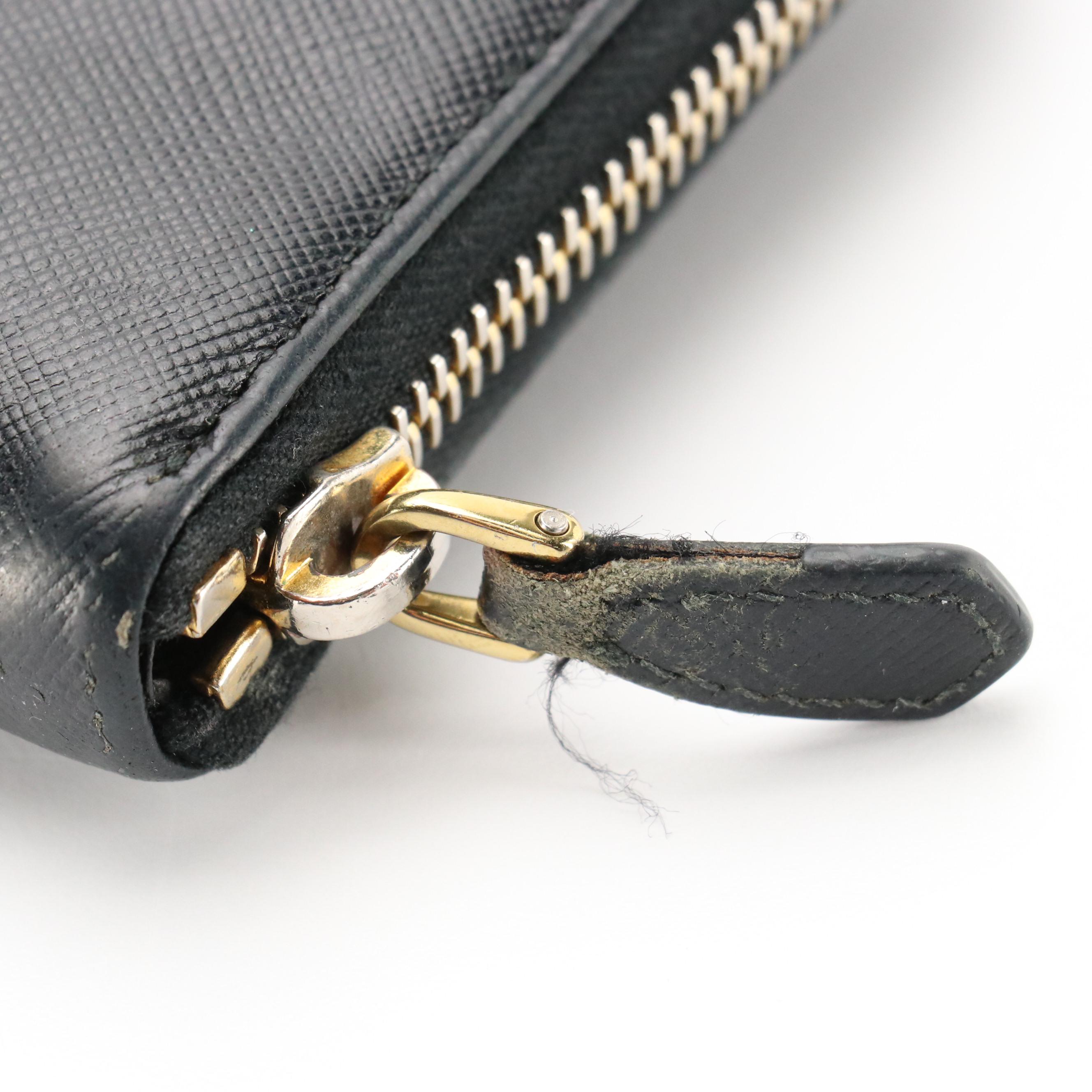 Prada Zip-Around Long Wallet in Black Saffiano Leather