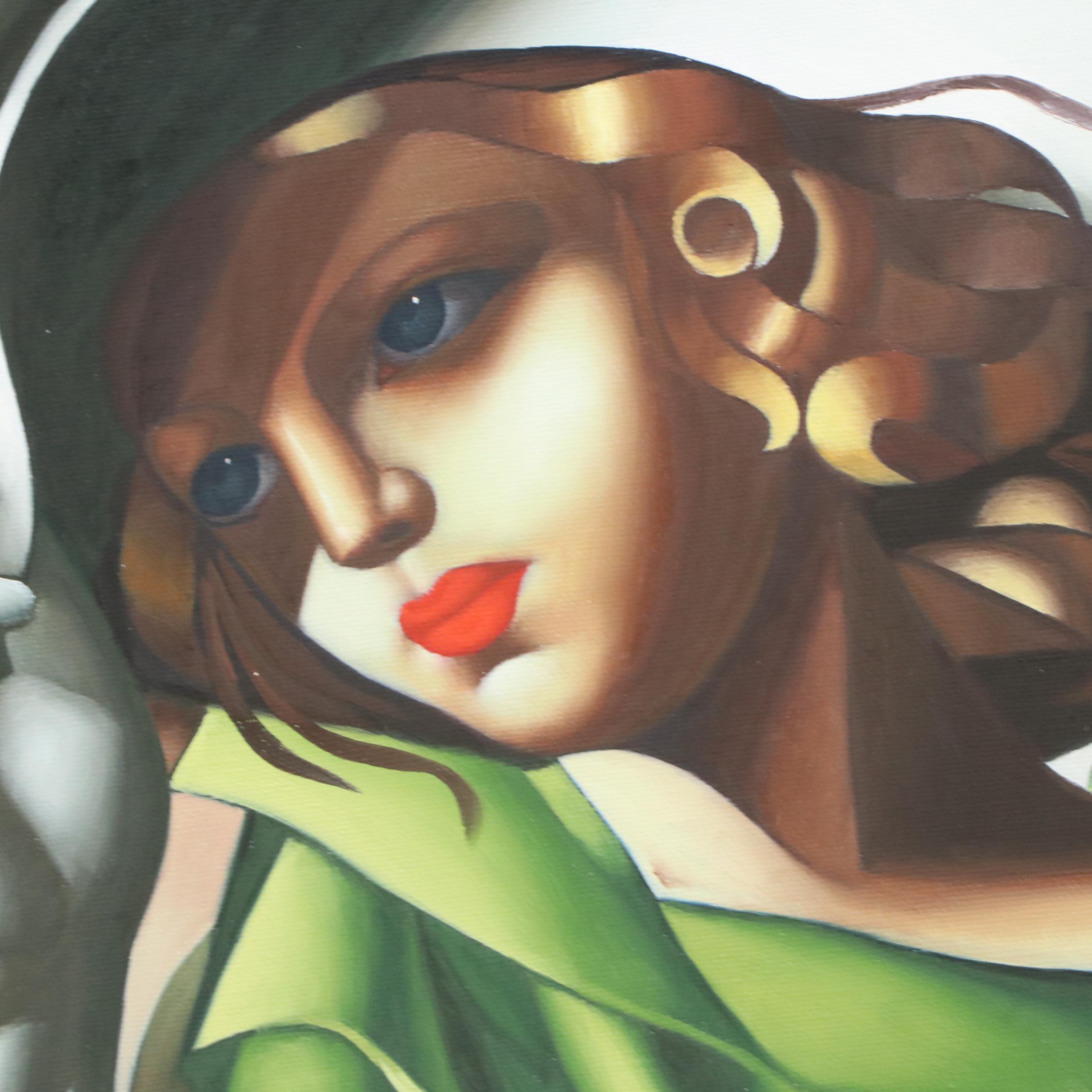 Oil Painting After Tamara de Lempicka "Young Girl in Green Dress"