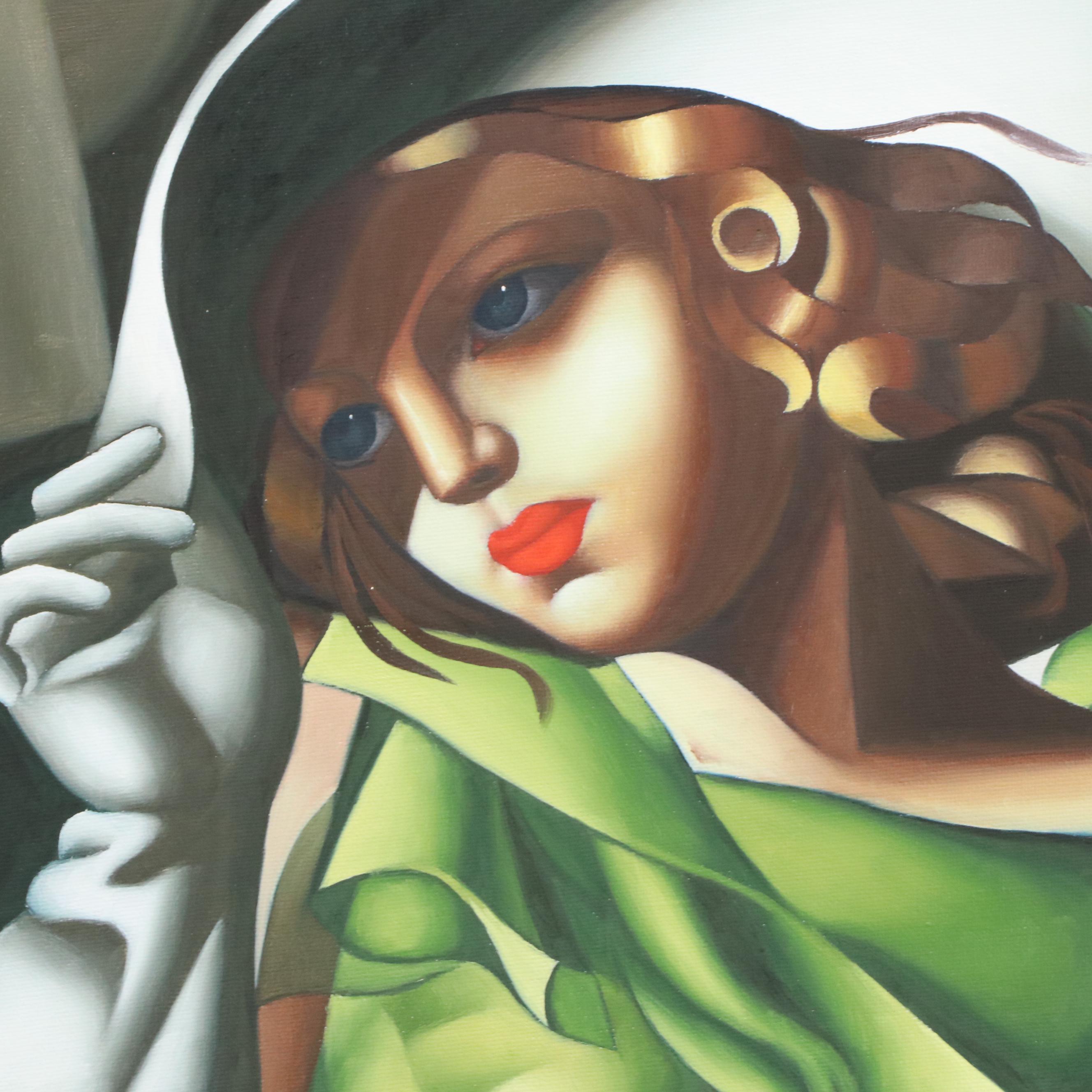 Oil Painting After Tamara de Lempicka "Young Girl in Green Dress"