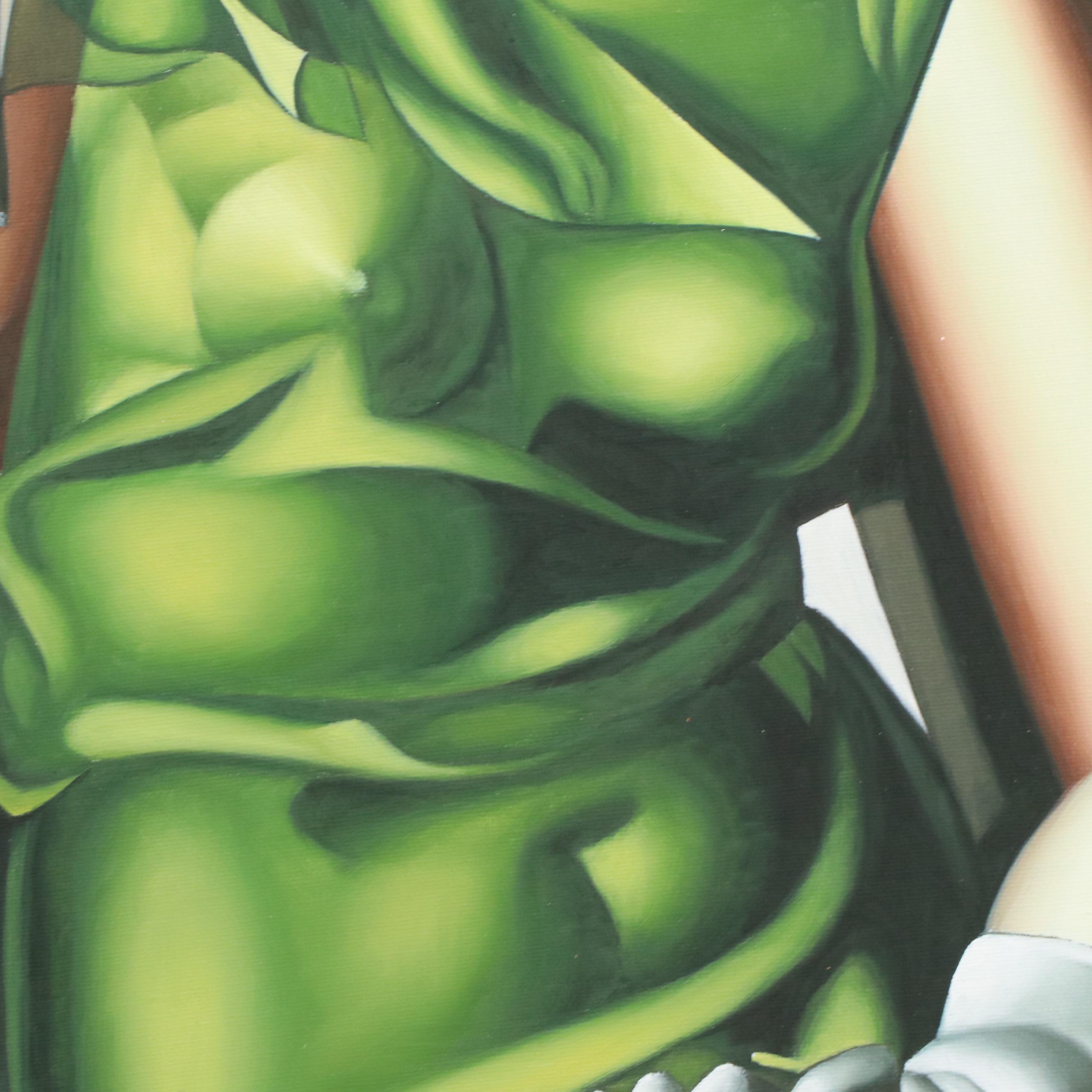 Oil Painting After Tamara de Lempicka "Young Girl in Green Dress"