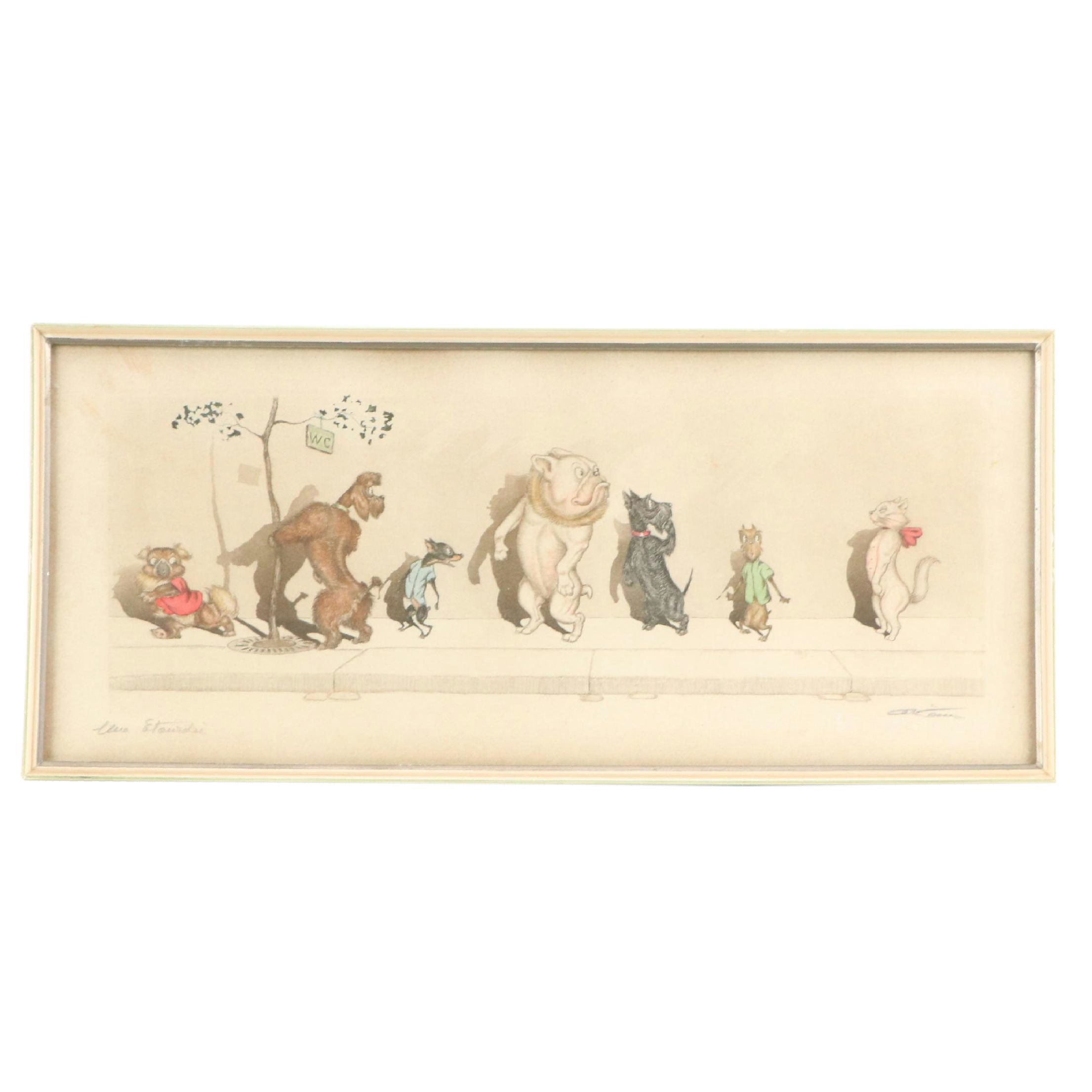 Boris O'Klein Hand-Colored Aquatint Etching "L'Etourdie"