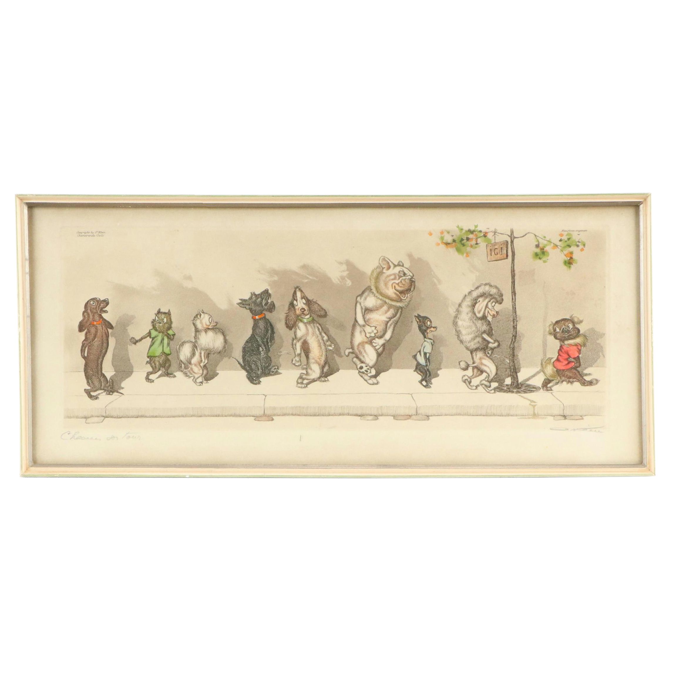 Boris O'Klein Hand-Colored Aquatint Etching "Chacun Son Tour"