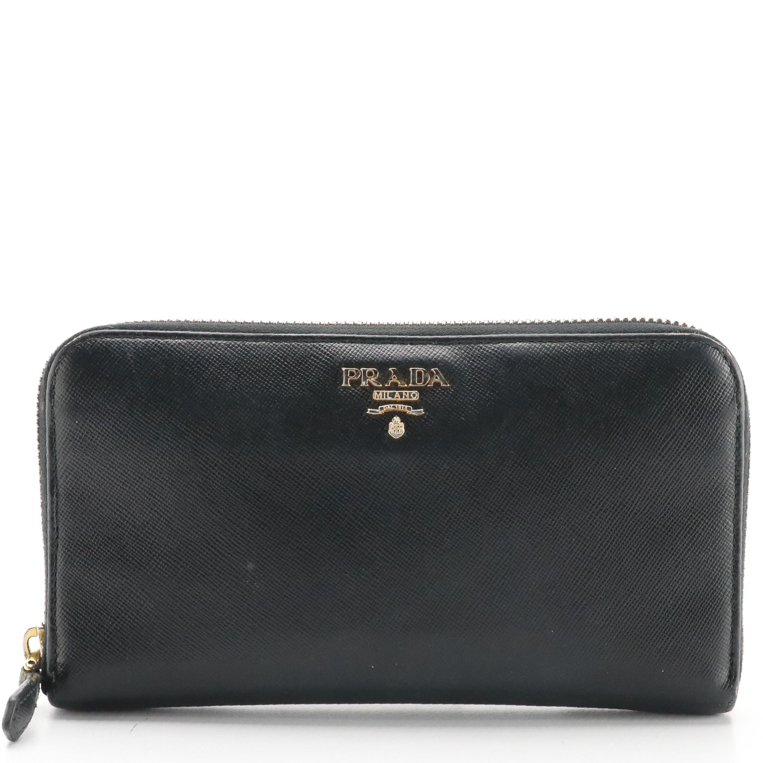 Prada Zip-Around Long Wallet in Black Saffiano Leather