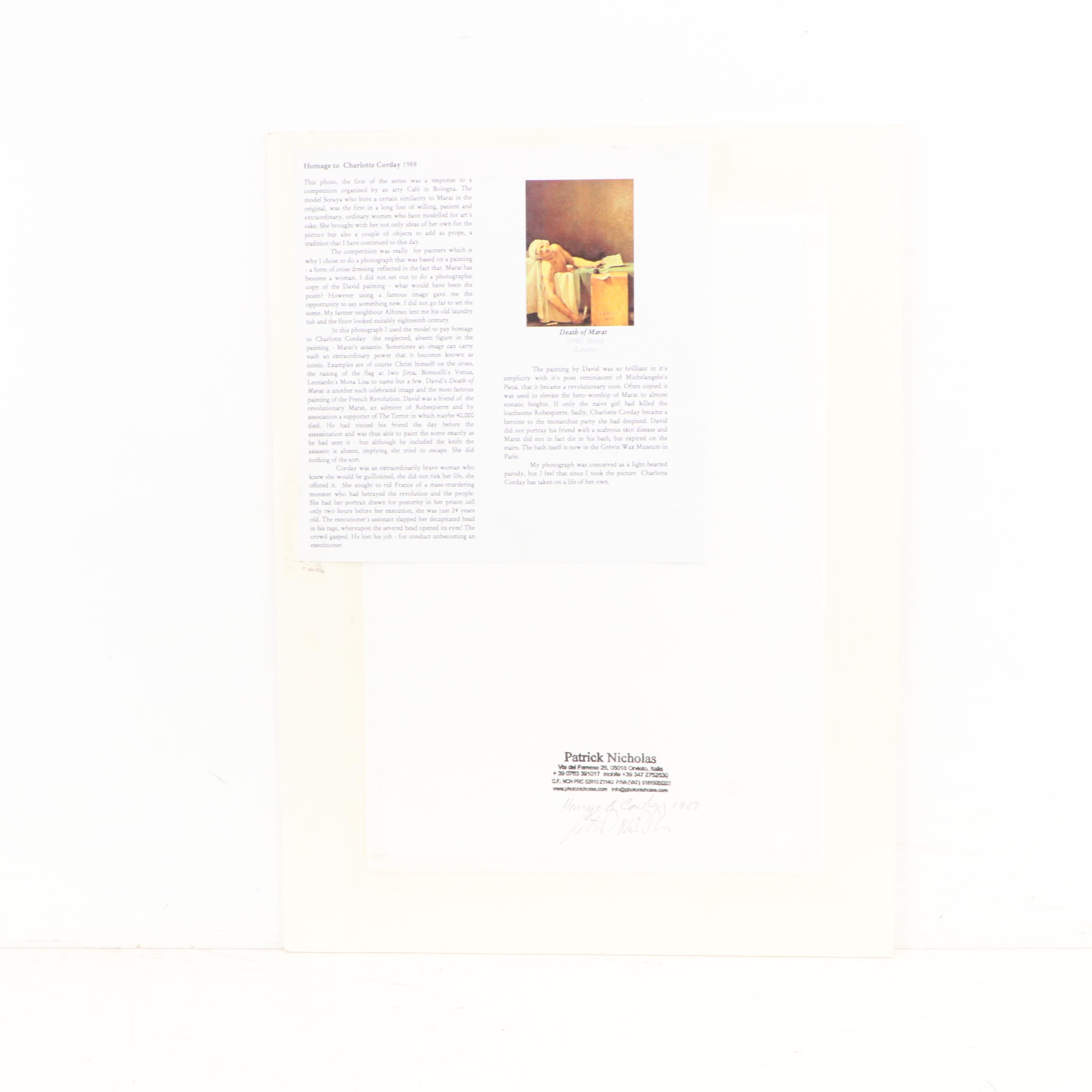 Patrick Richmond Nicholas Giclée "Homage to Charlotte Corday"