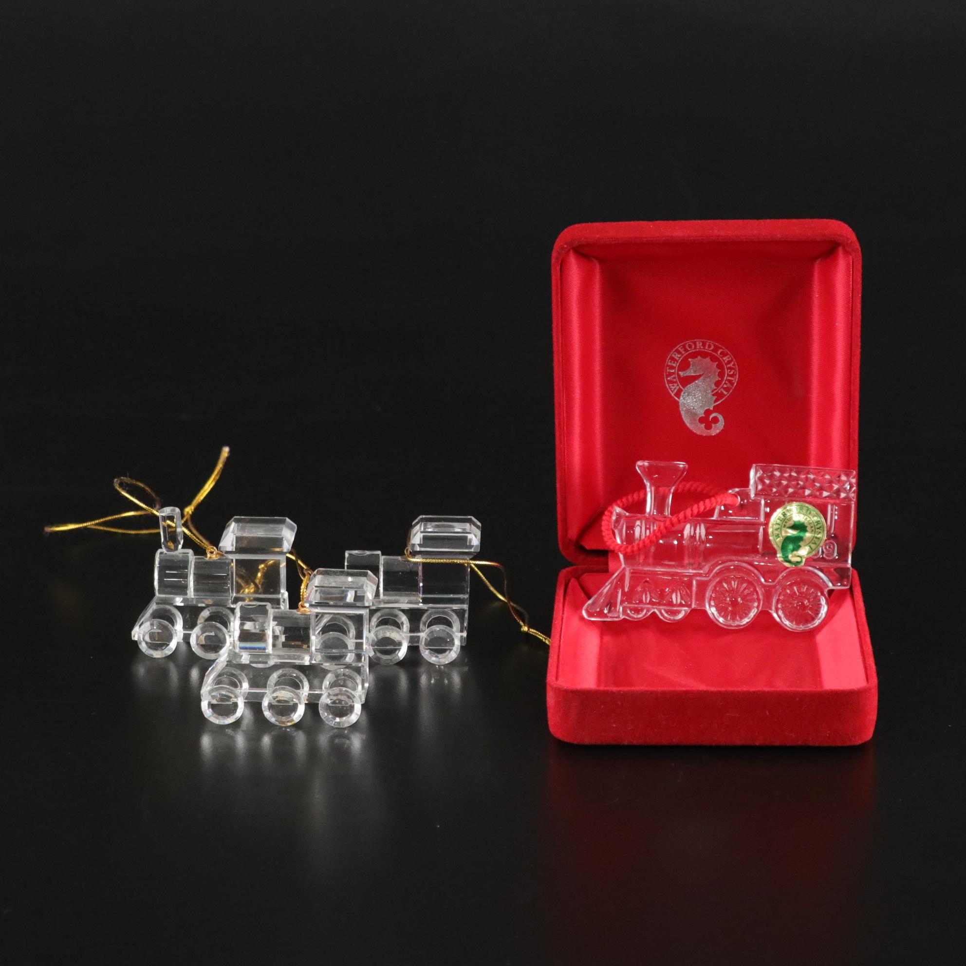 Waterford Crystal "Memories" Train Ornament with Trio of Celebrations Trains
