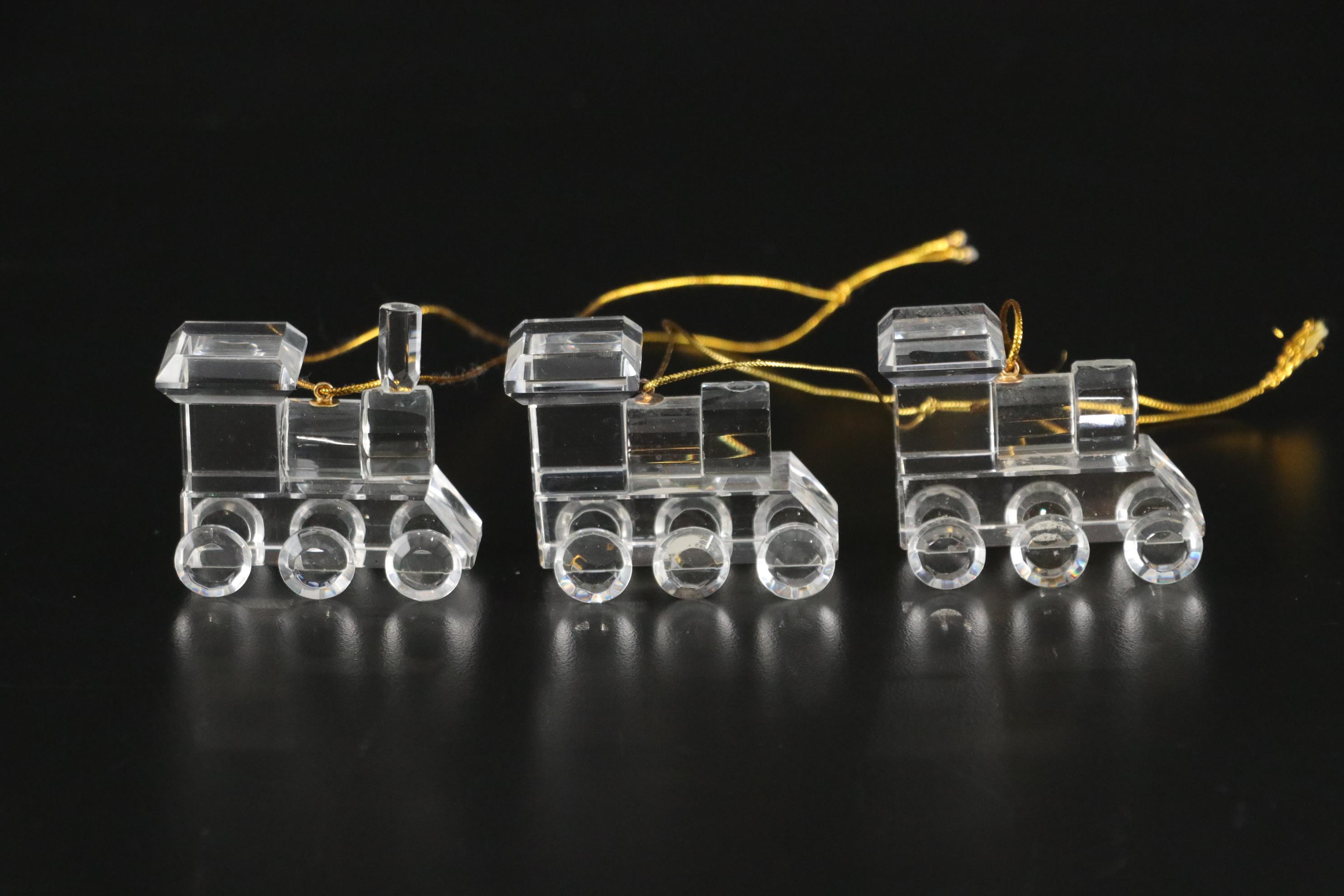 Waterford Crystal "Memories" Train Ornament with Trio of Celebrations Trains