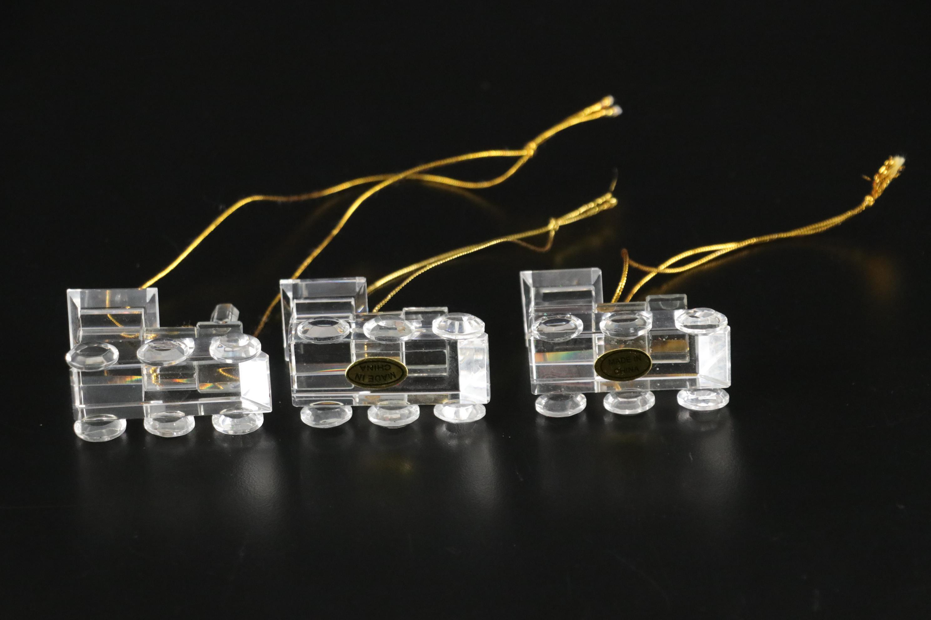 Waterford Crystal "Memories" Train Ornament with Trio of Celebrations Trains