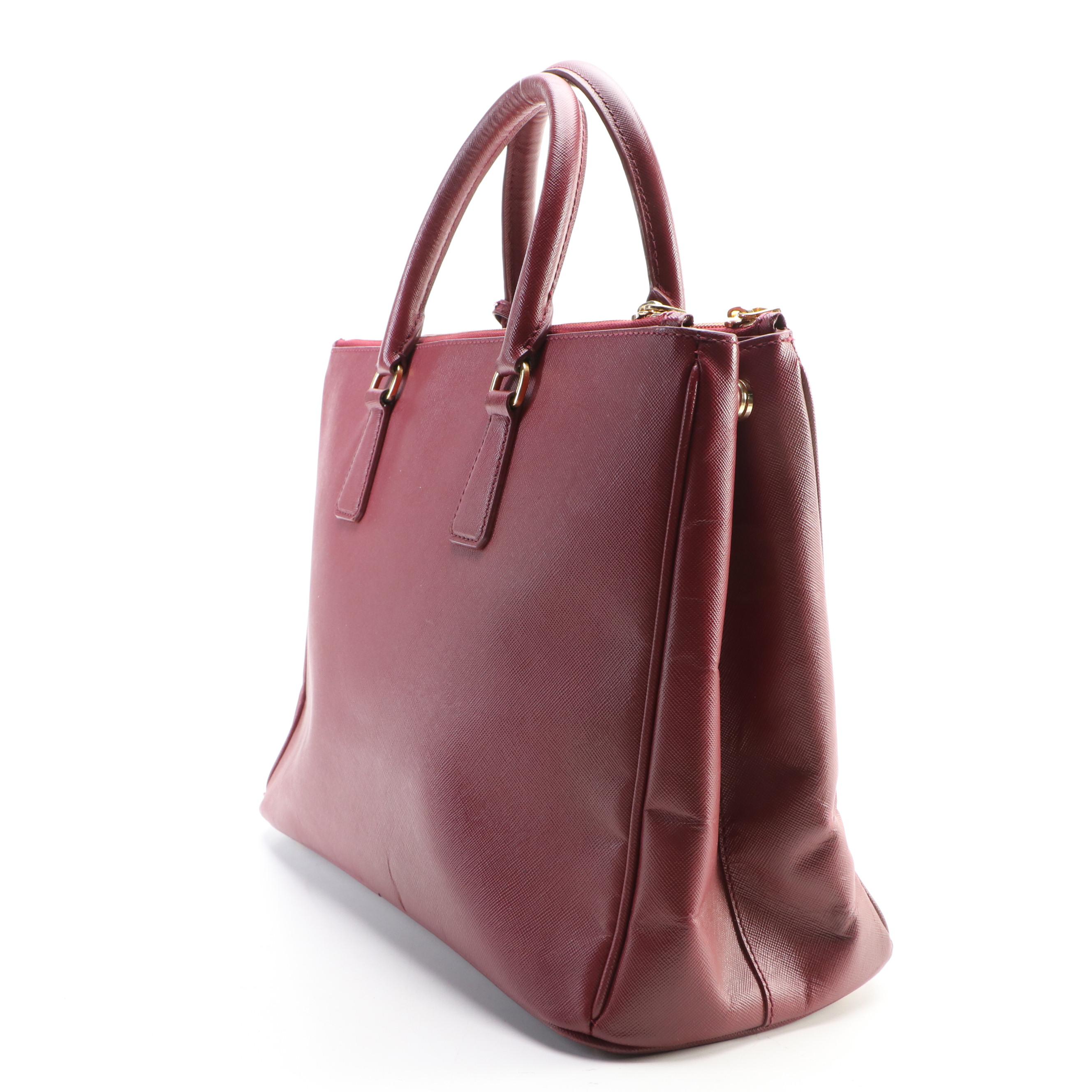 Prada Galleria Double Zip Tote Large in Burgundy Saffiano Lux Leather