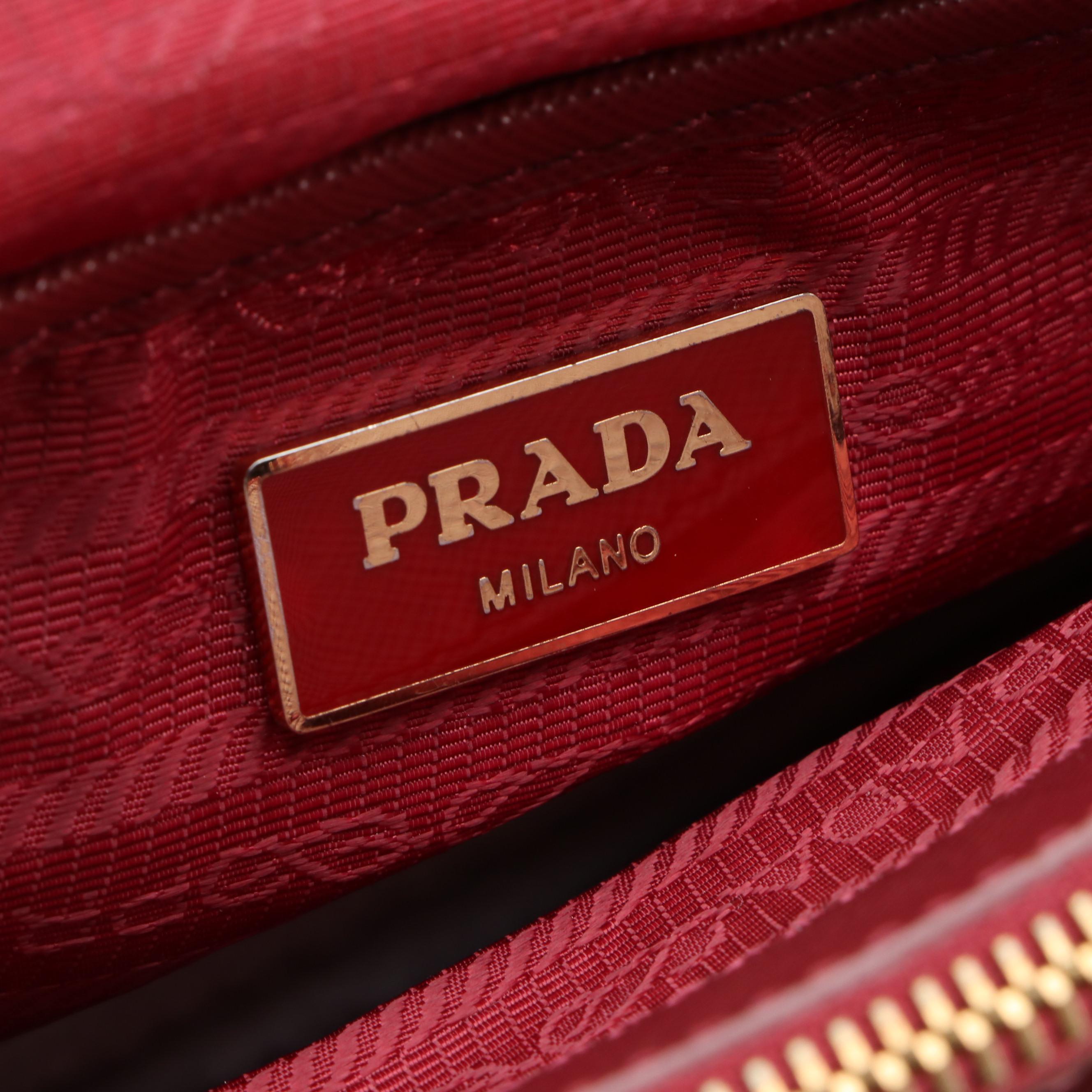 Prada Galleria Double Zip Tote Large in Burgundy Saffiano Lux Leather