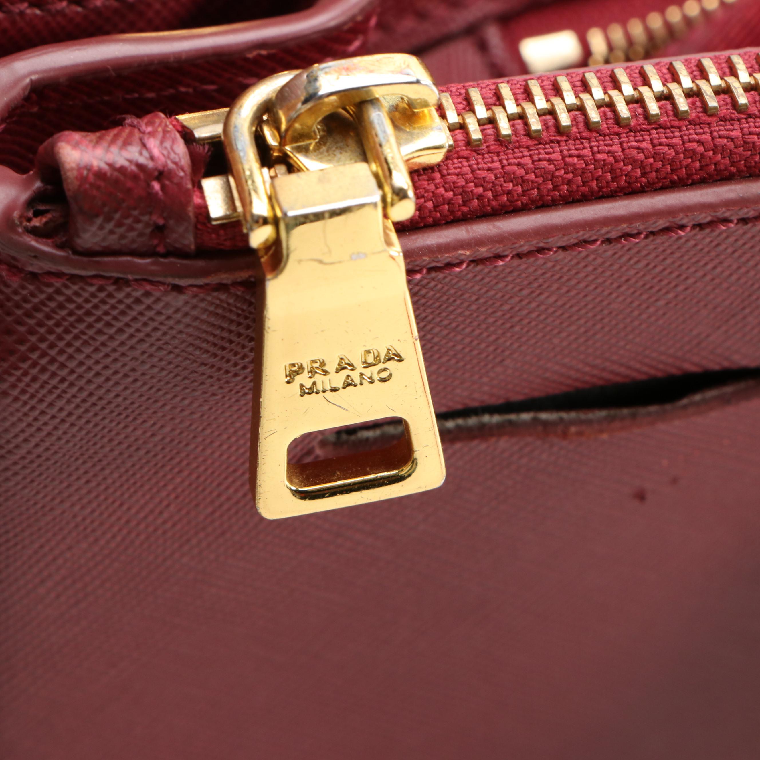 Prada Galleria Double Zip Tote Large in Burgundy Saffiano Lux Leather