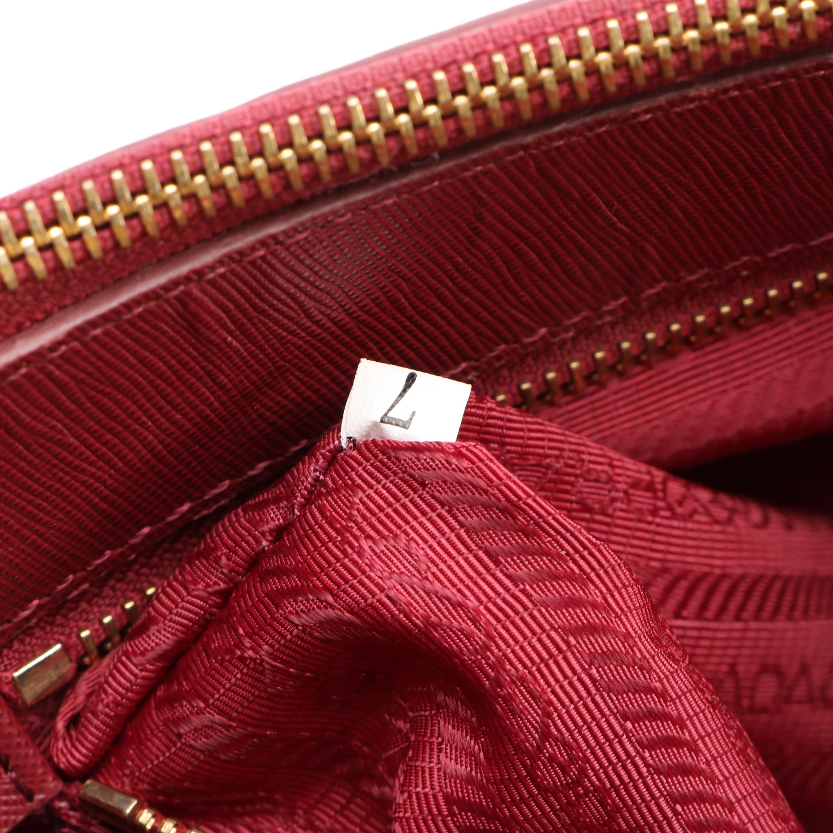 Prada Galleria Double Zip Tote Large in Burgundy Saffiano Lux Leather