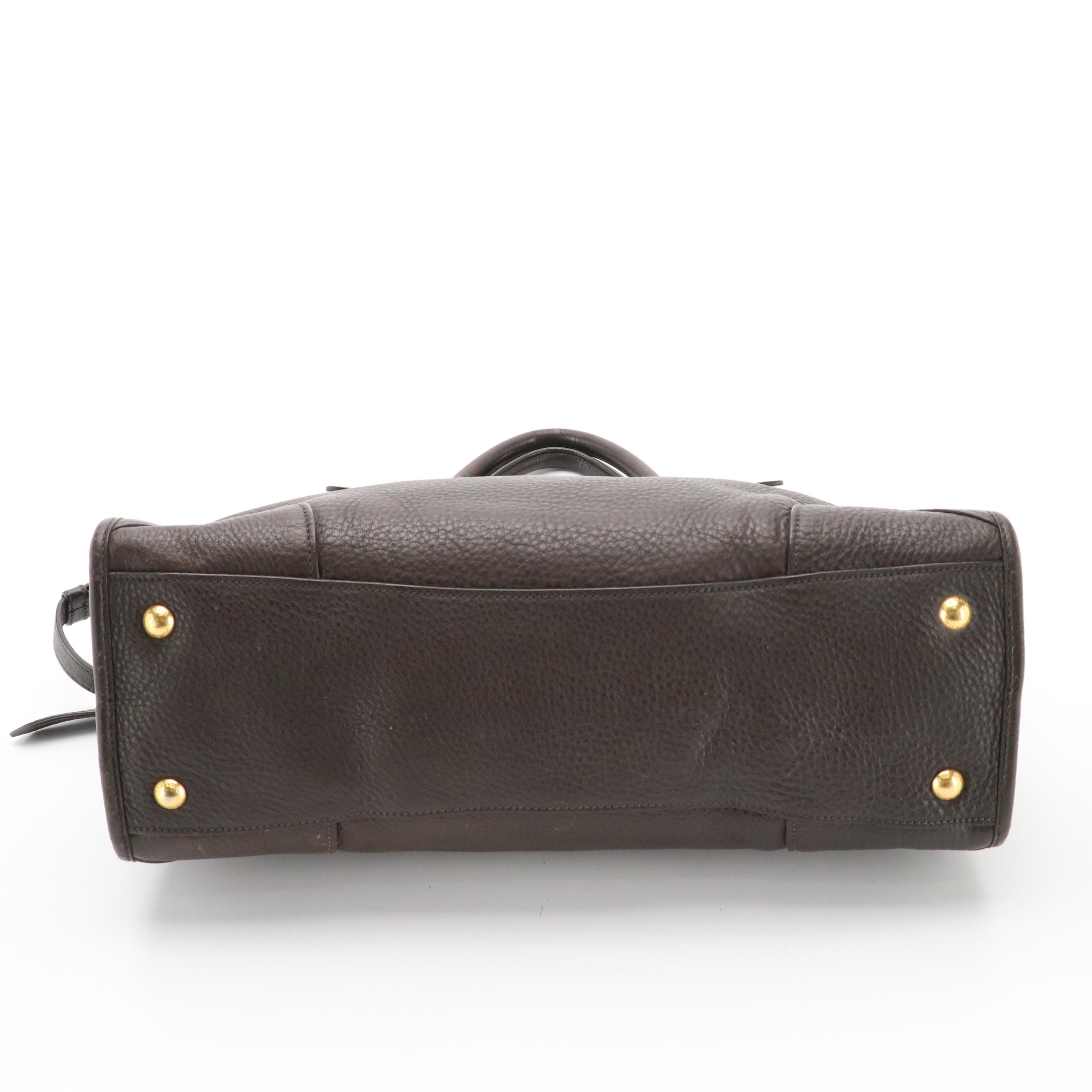 Prada Two-Way Shoulder Bag in Dark Brown Pebbled Leather