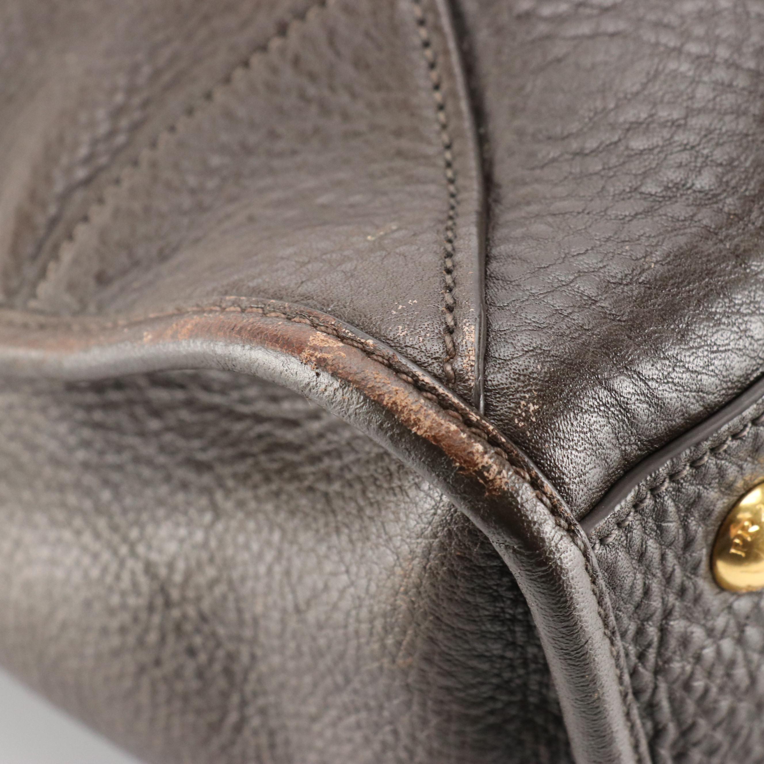 Prada Two-Way Shoulder Bag in Dark Brown Pebbled Leather