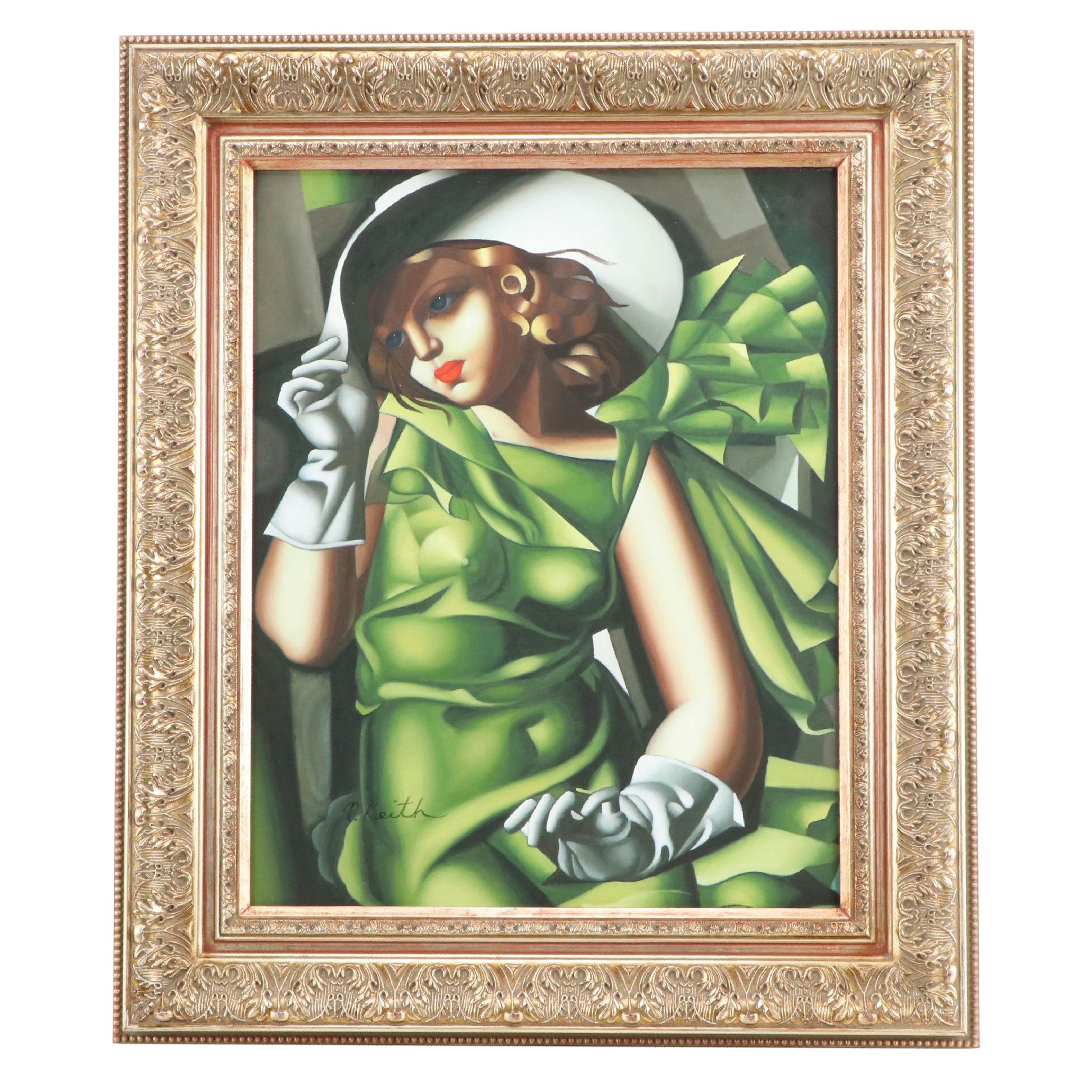 Oil Painting After Tamara de Lempicka "Young Girl in Green Dress"
