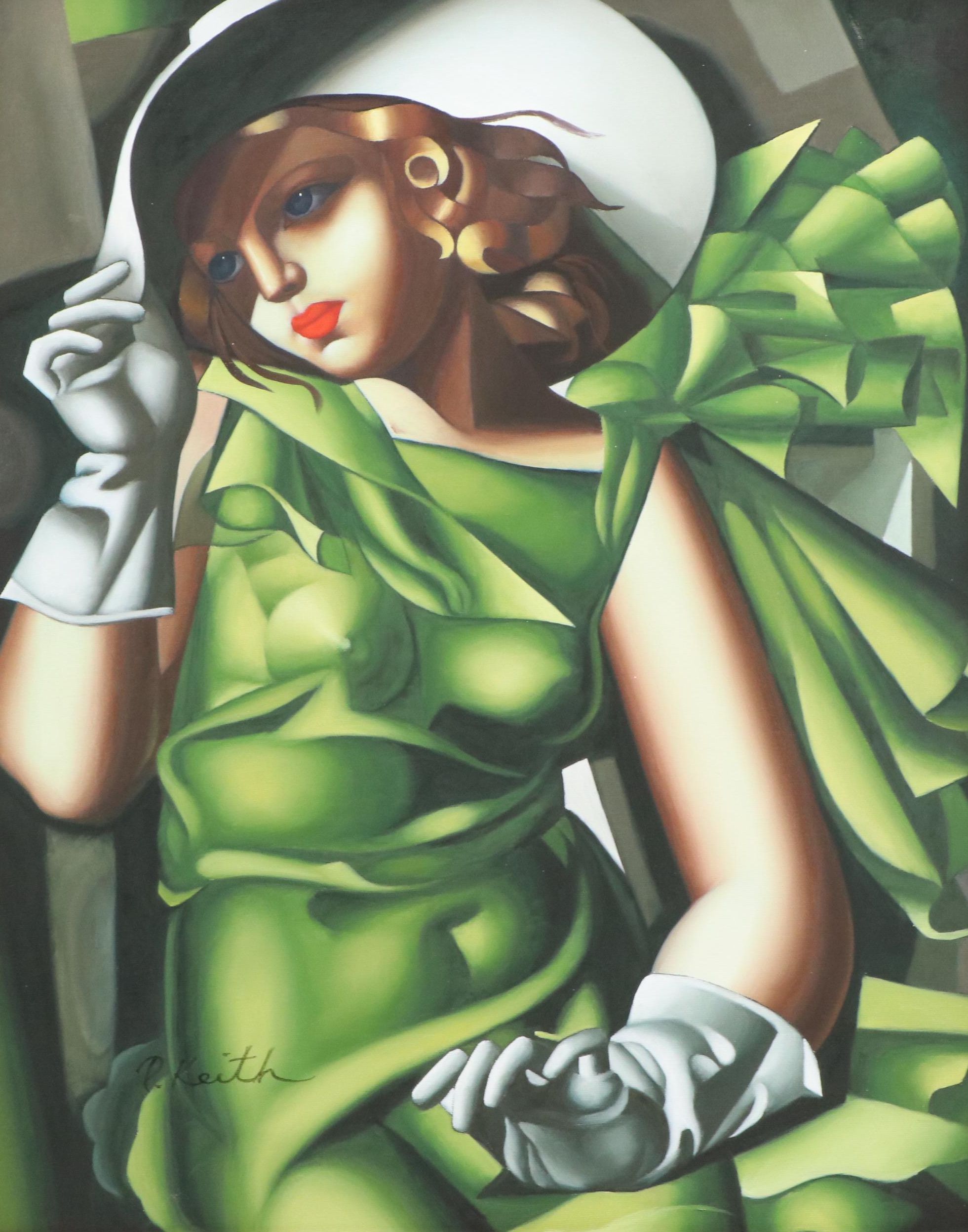 Oil Painting After Tamara de Lempicka "Young Girl in Green Dress"