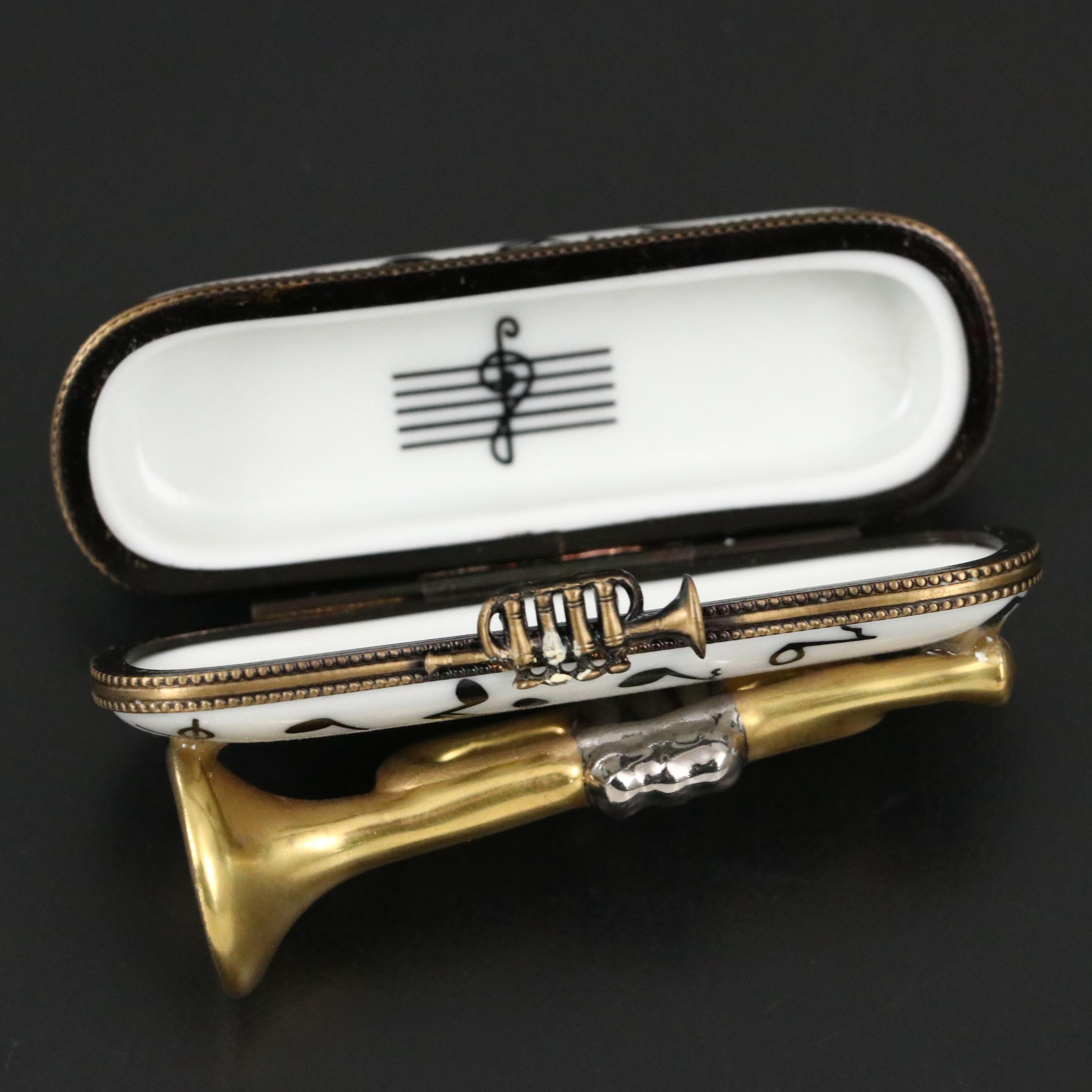 Limoges Eximious Trumpet Porcelain Hinged Box, c. 1990