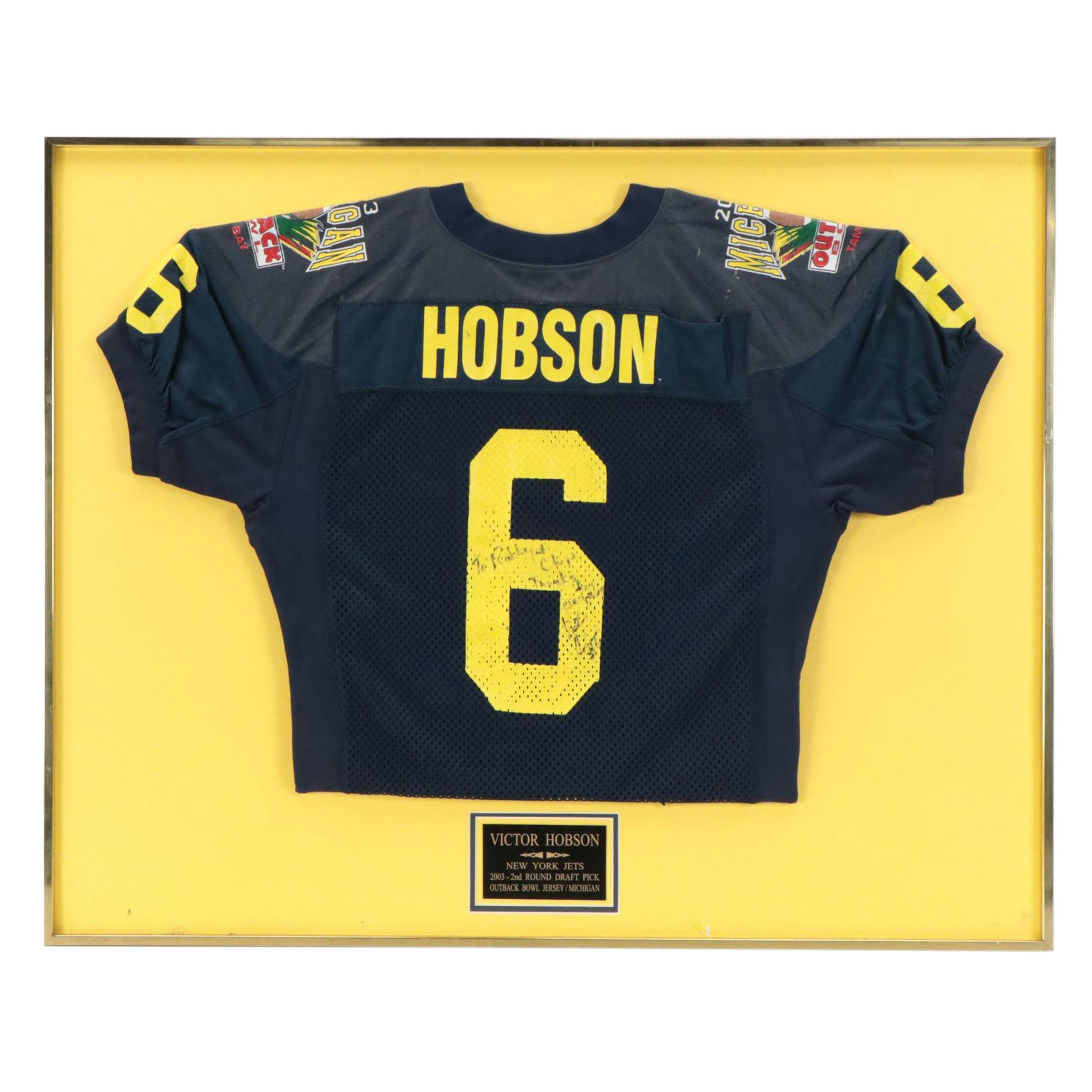 Victor Hobson Game Worn and Signed Outback Bowl University of Michigan Jersey