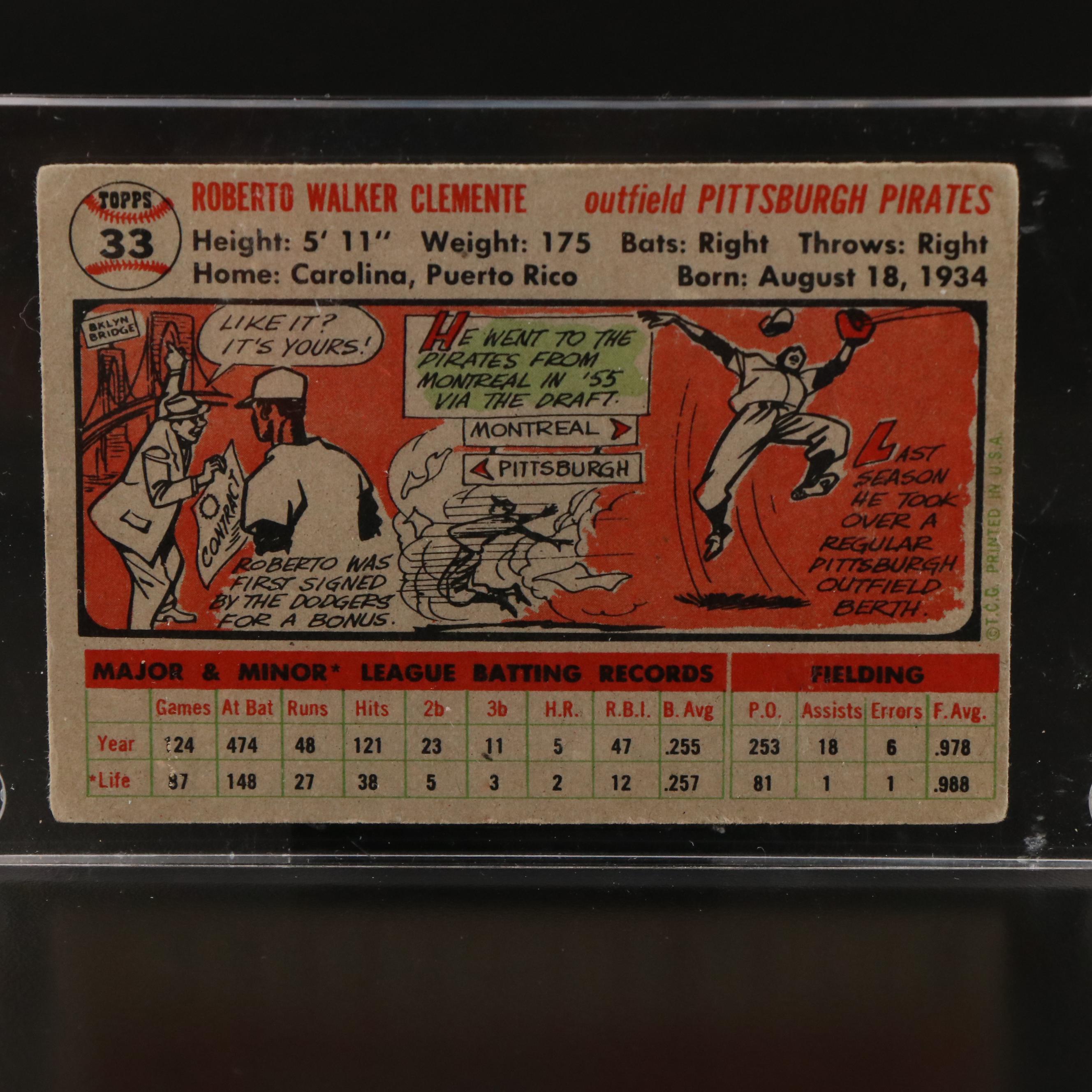 1956 Topps Roberto Clemente Pittsburgh Pirates Baseball Card