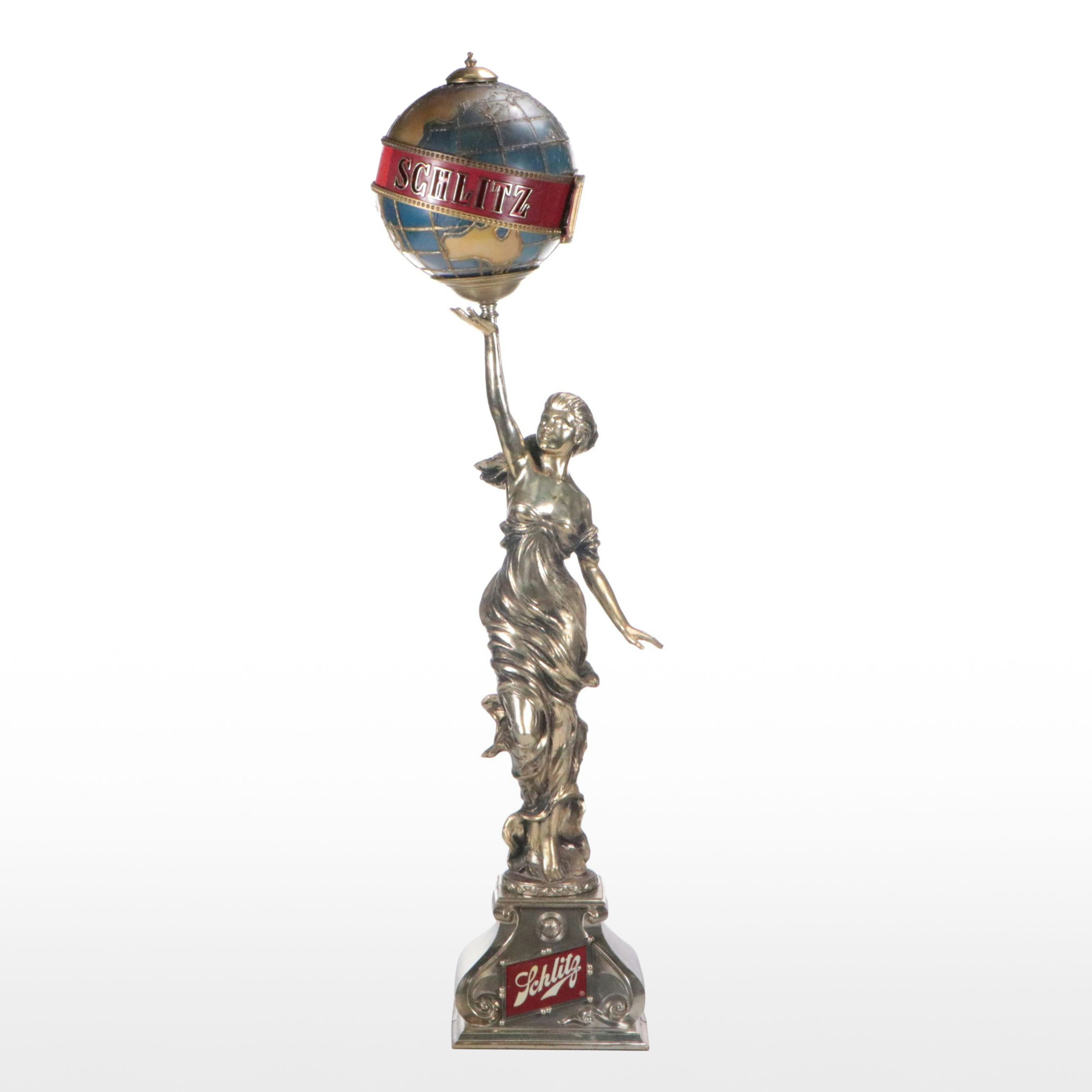 Schlitz Beer Woman Holding Globe Advertising Statue Lamp, 1976