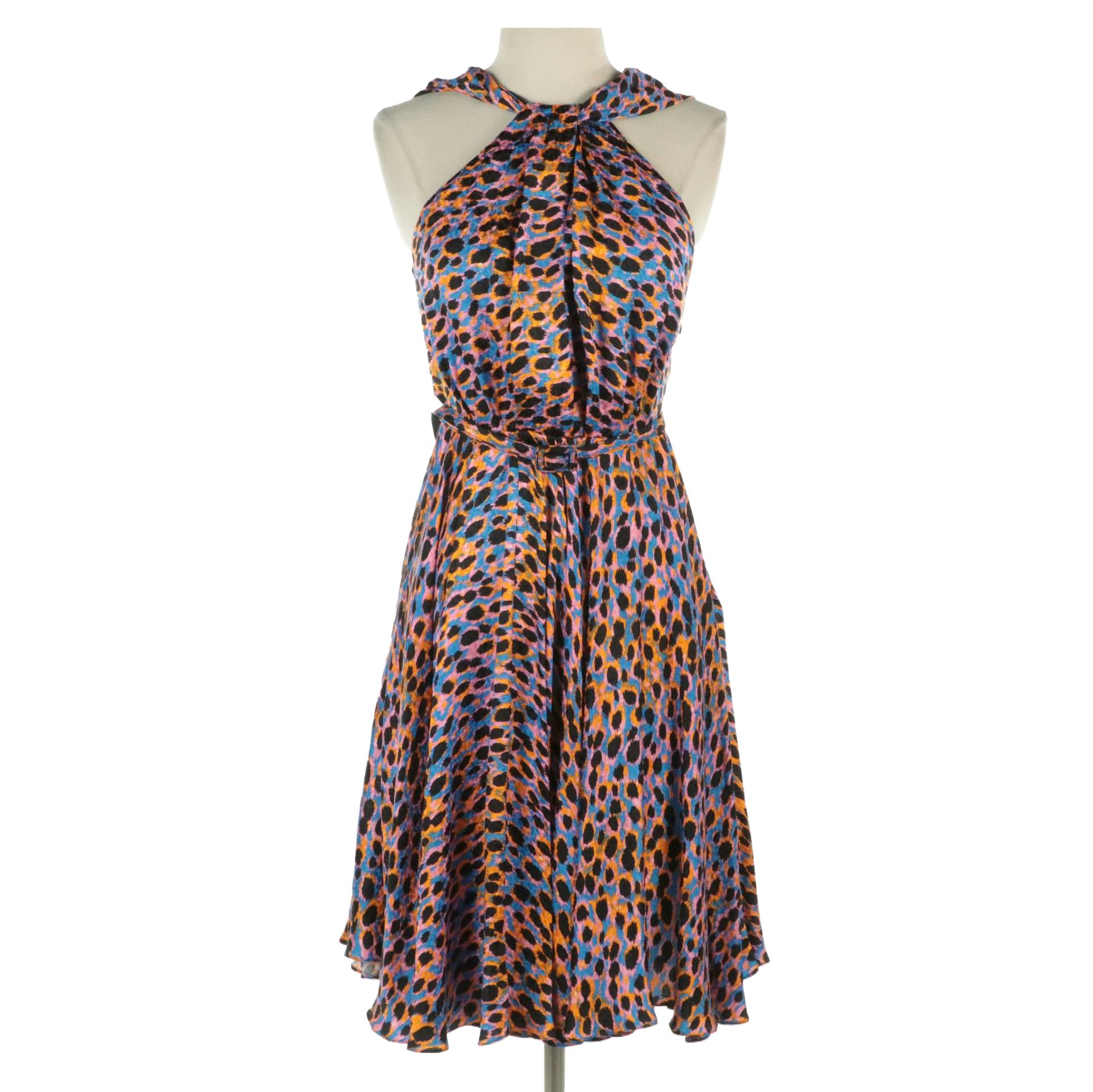Christian Dior Multicolor Leopard Print Silk Sleeveless Flare Dress and Belt