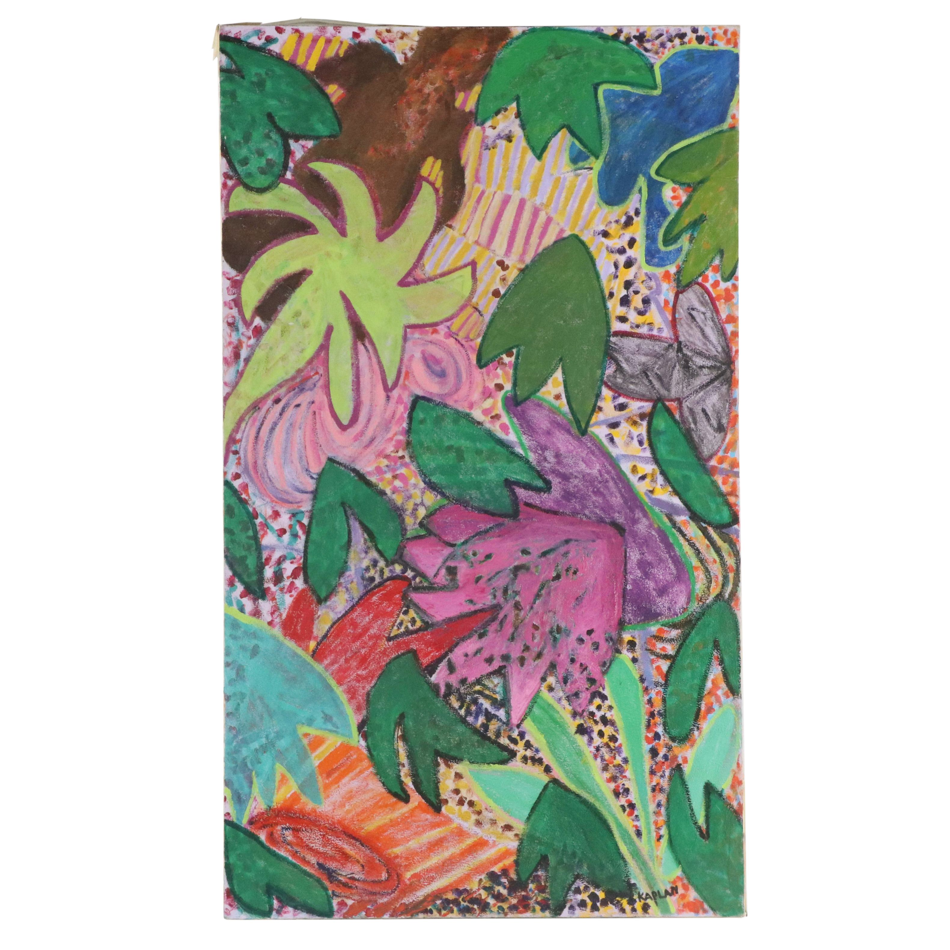 Zena Kaplan Large-Scale Abstract Acrylic Painting "Enchanted Jungle"