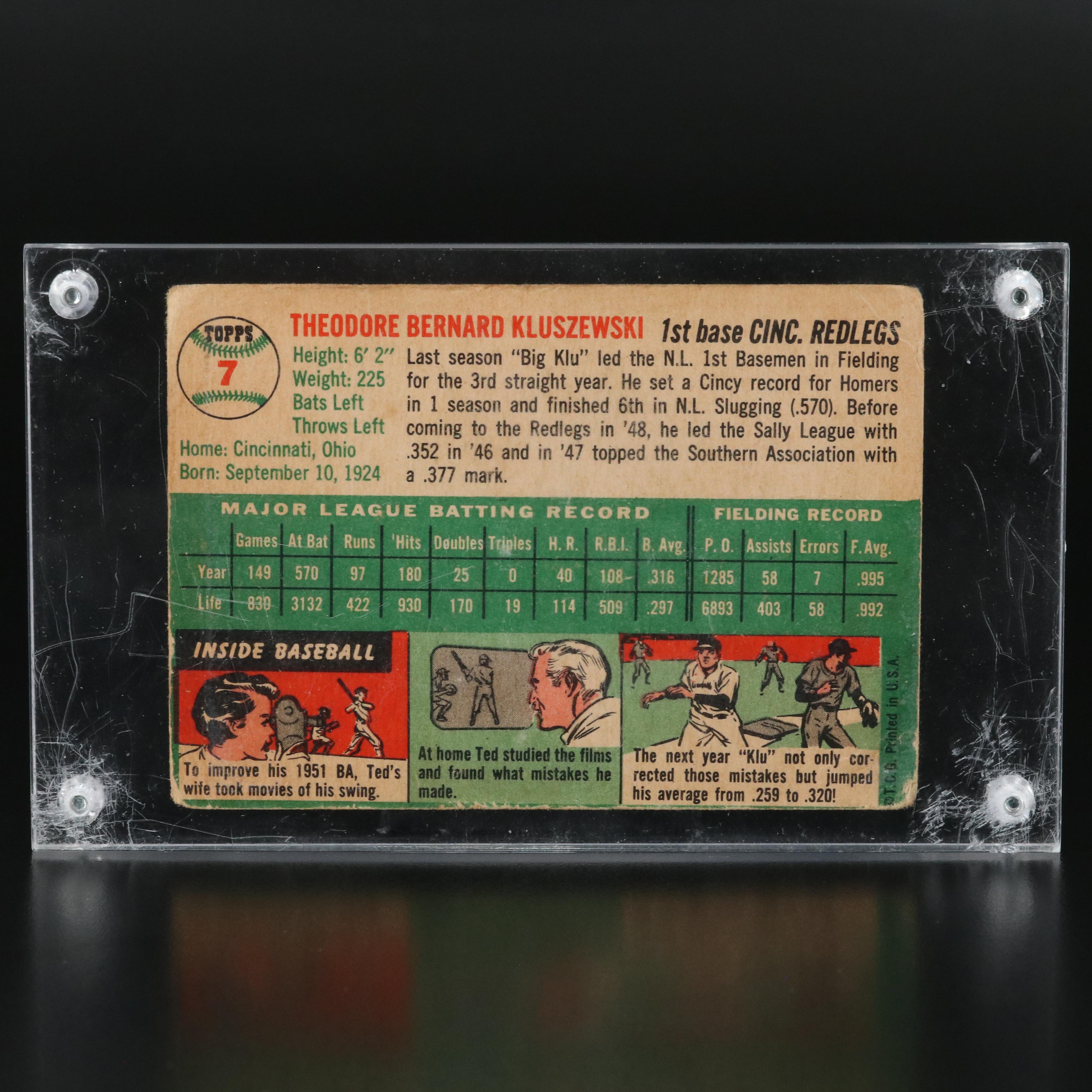 1954 Topps Ted Kluszewski Cincinnati Reds Baseball Card