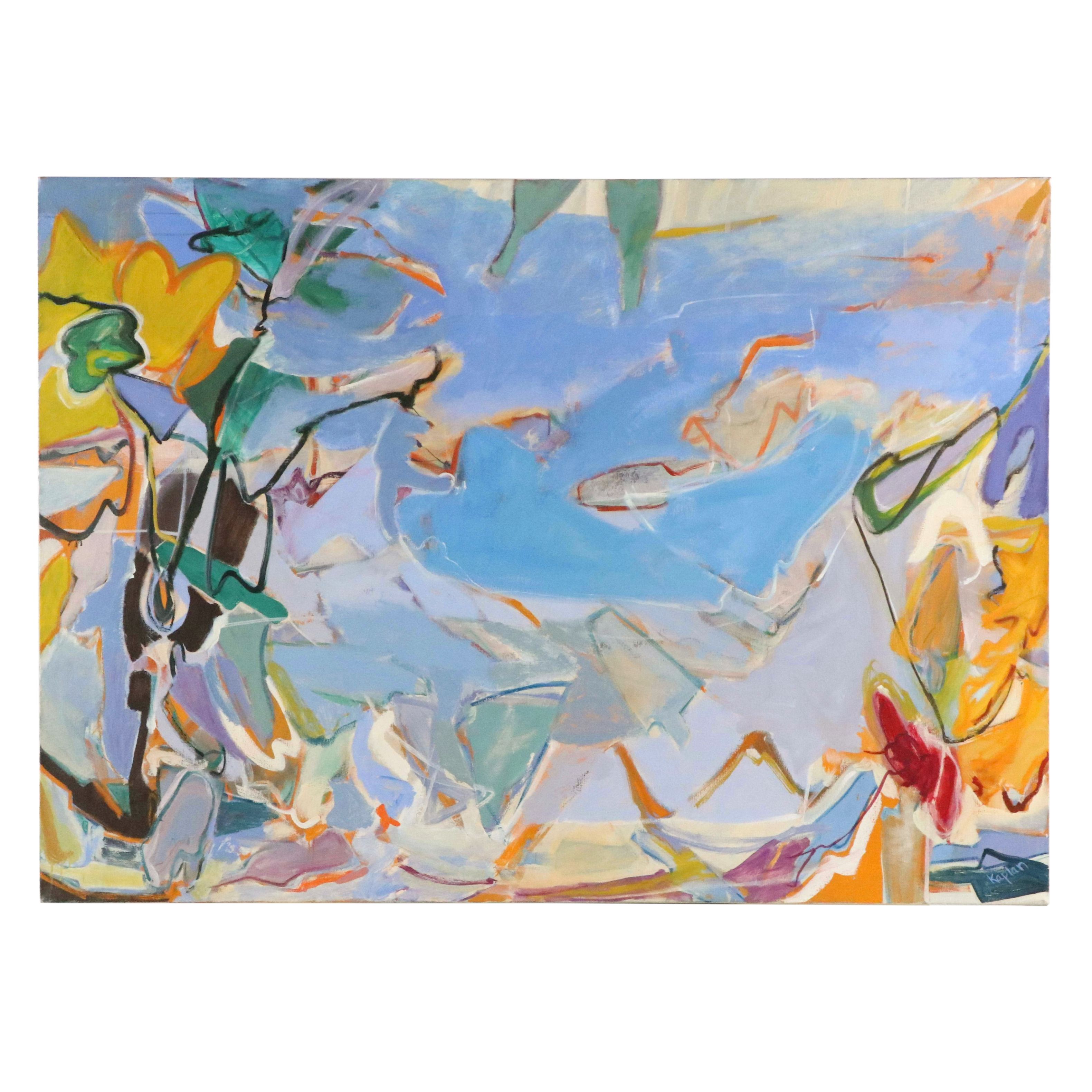 Zena Kaplan Large-Scale Abstract Landscape Acrylic Painting "The Island"