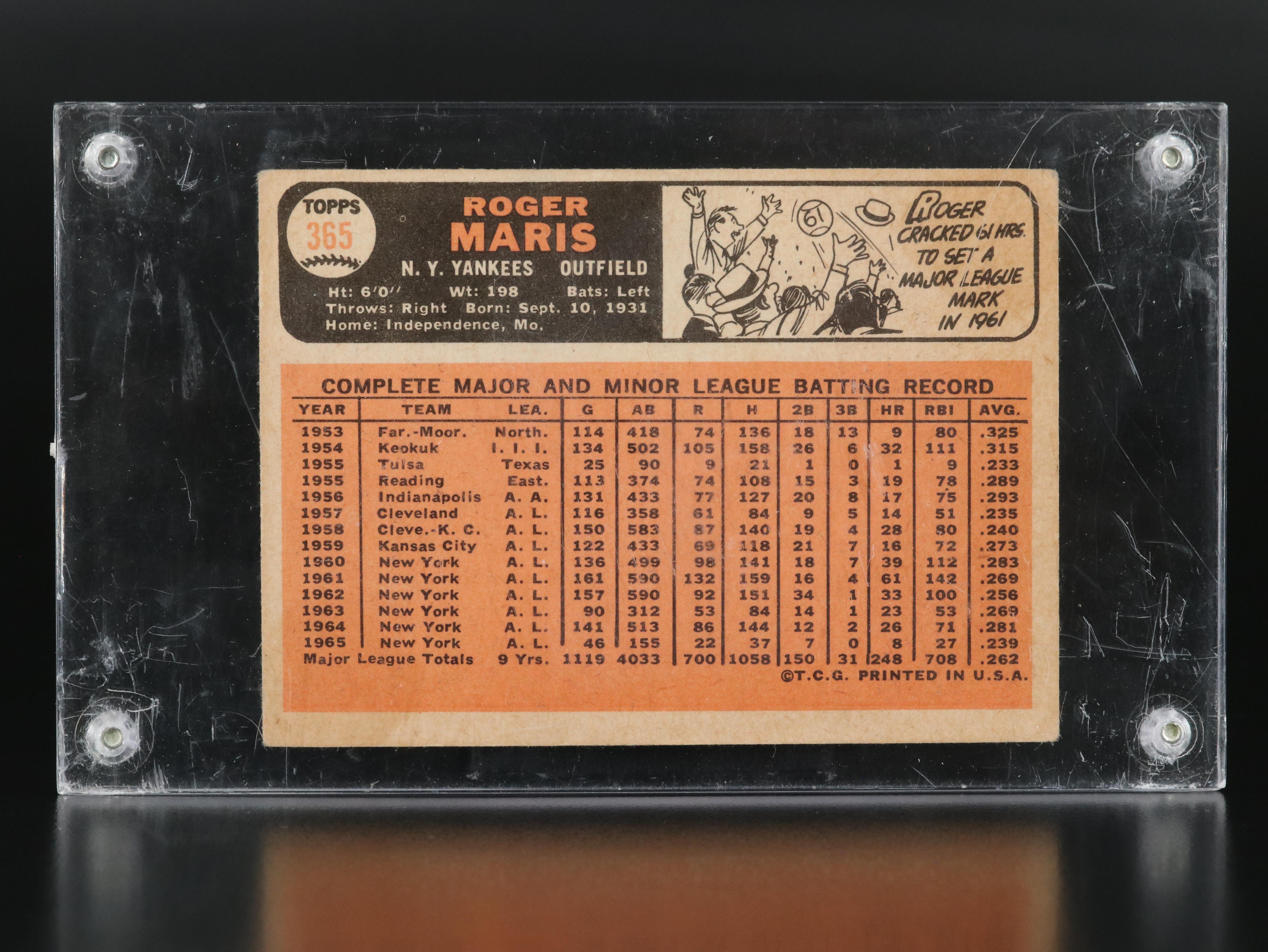 1966 Topps Roger Maris New York Yankees Baseball Card