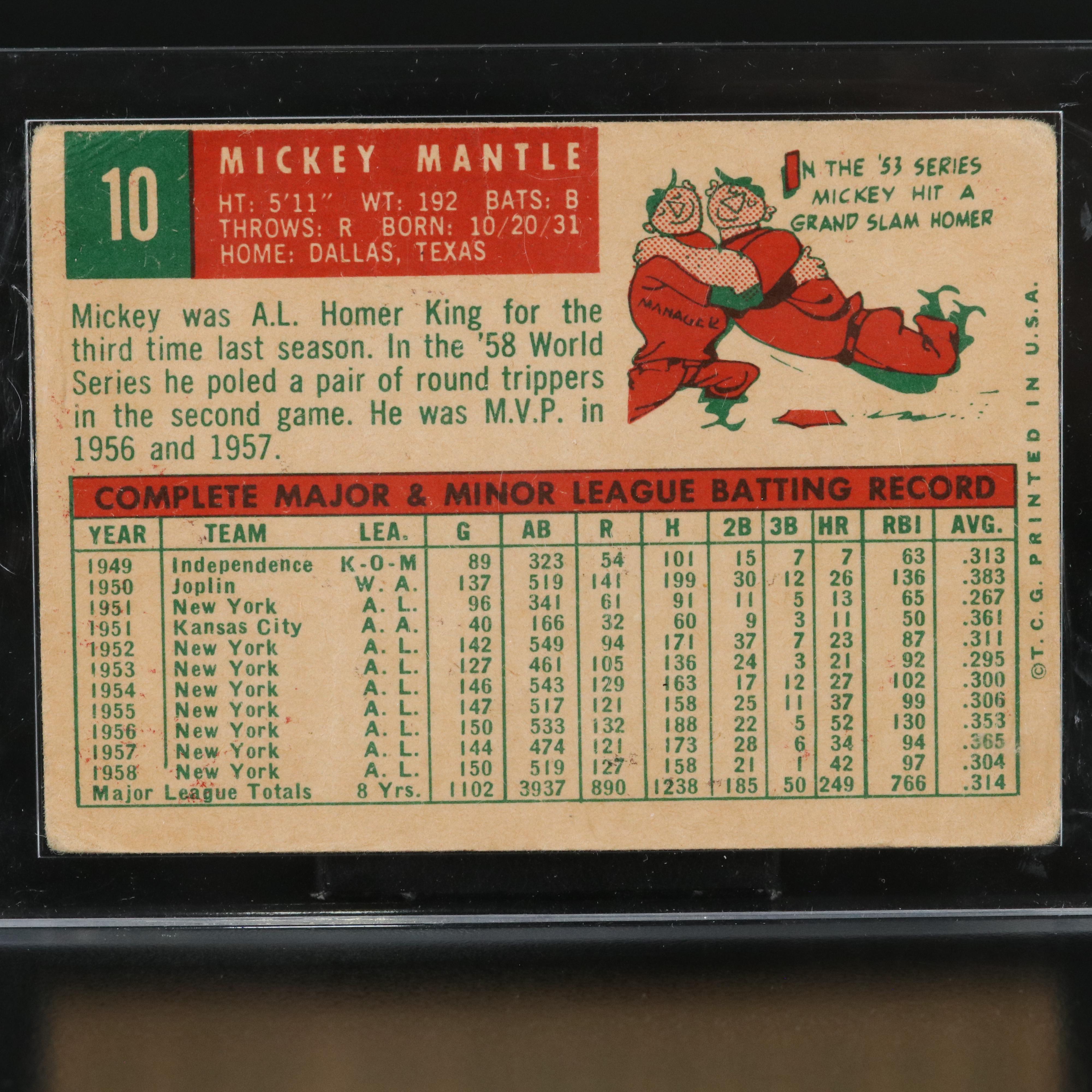 1959 Topps Mickey Mantle New York Yankees Baseball Card