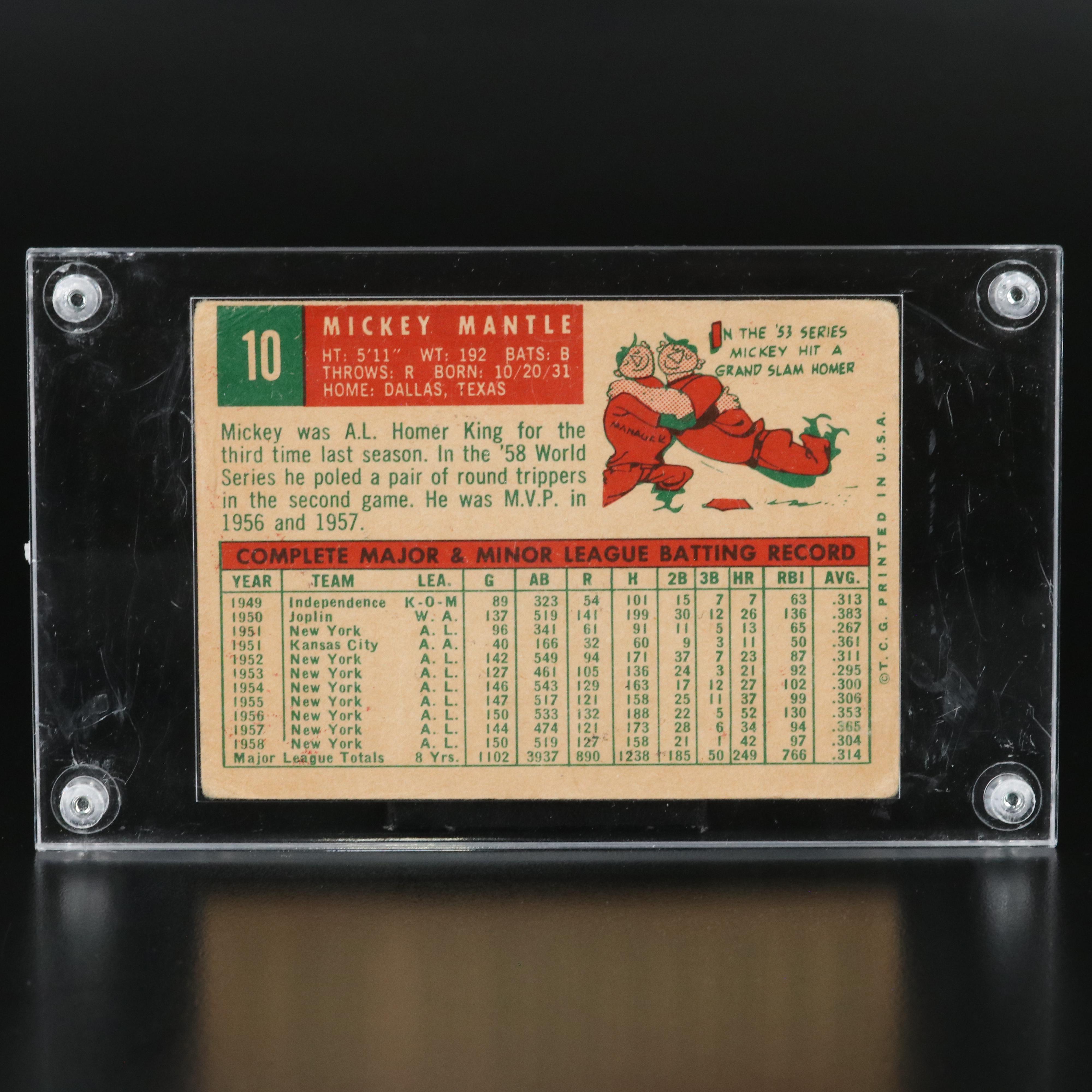 1959 Topps Mickey Mantle New York Yankees Baseball Card