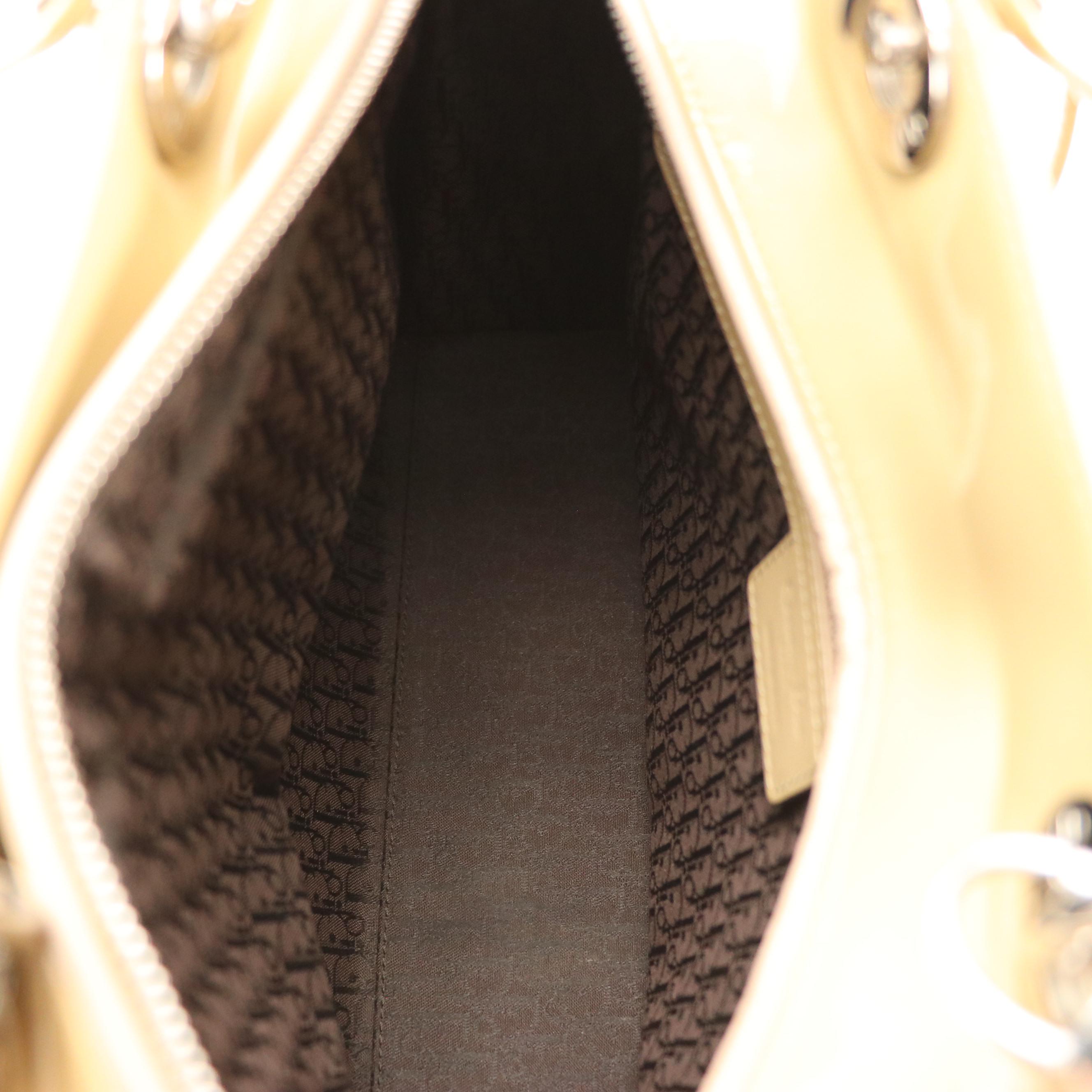 Christian Dior Large Lady Dior Tote in Beige Cannage Quilted Patent Leather