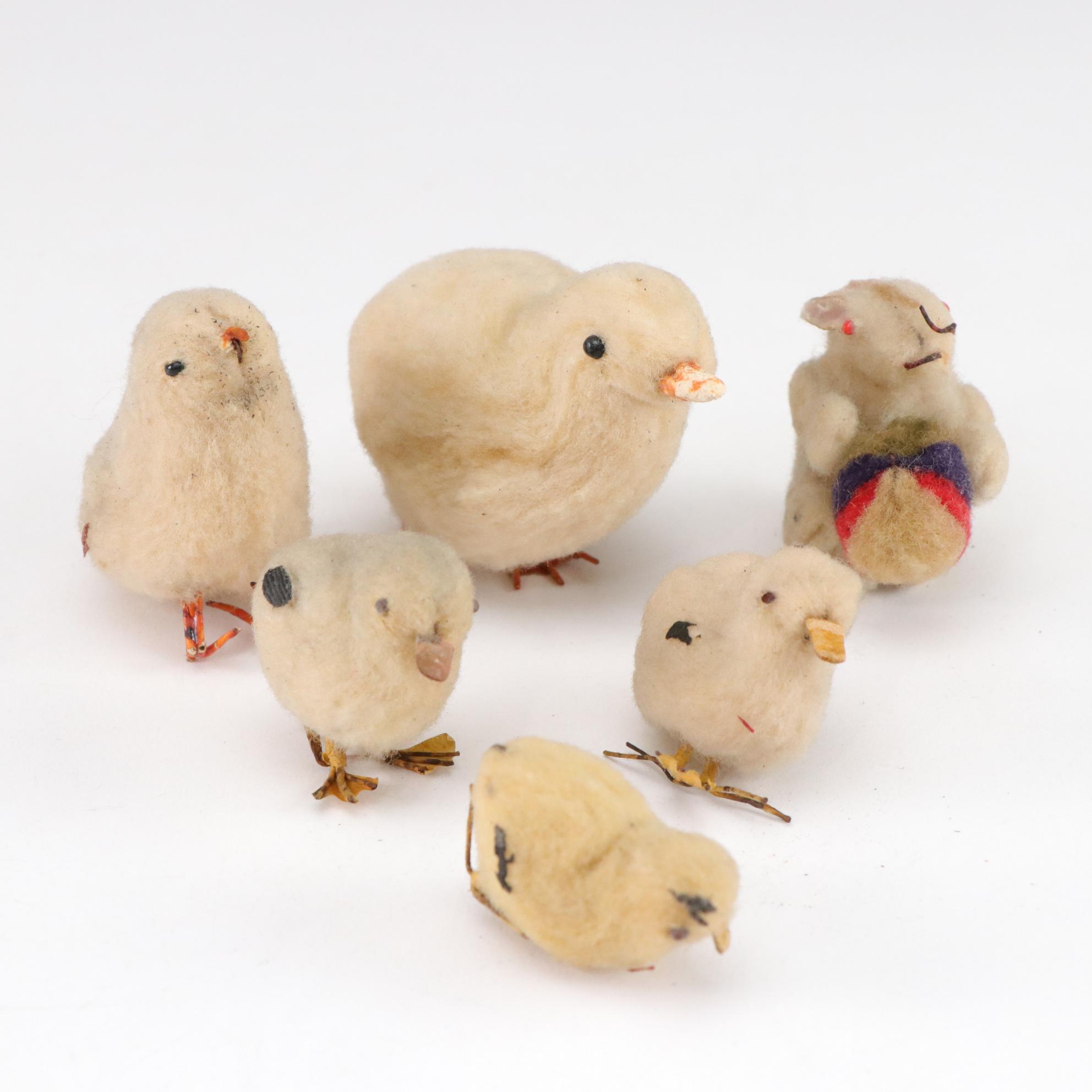 Handmade Felted Wool Easter Mini Chicks and Rabbit Figures