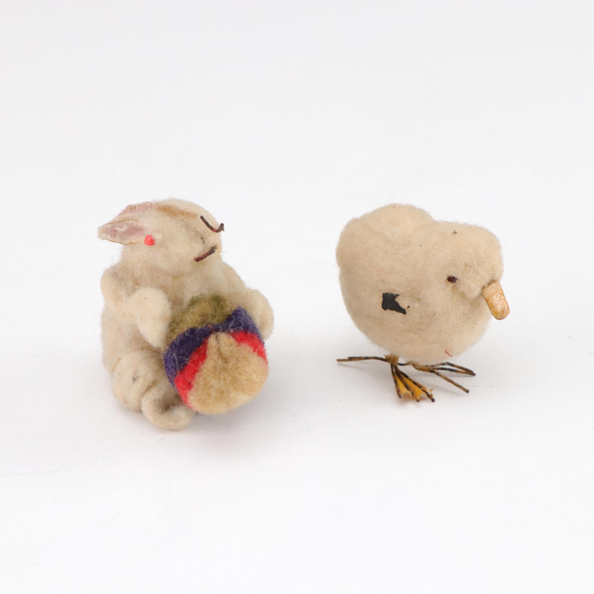 Handmade Felted Wool Easter Mini Chicks and Rabbit Figures