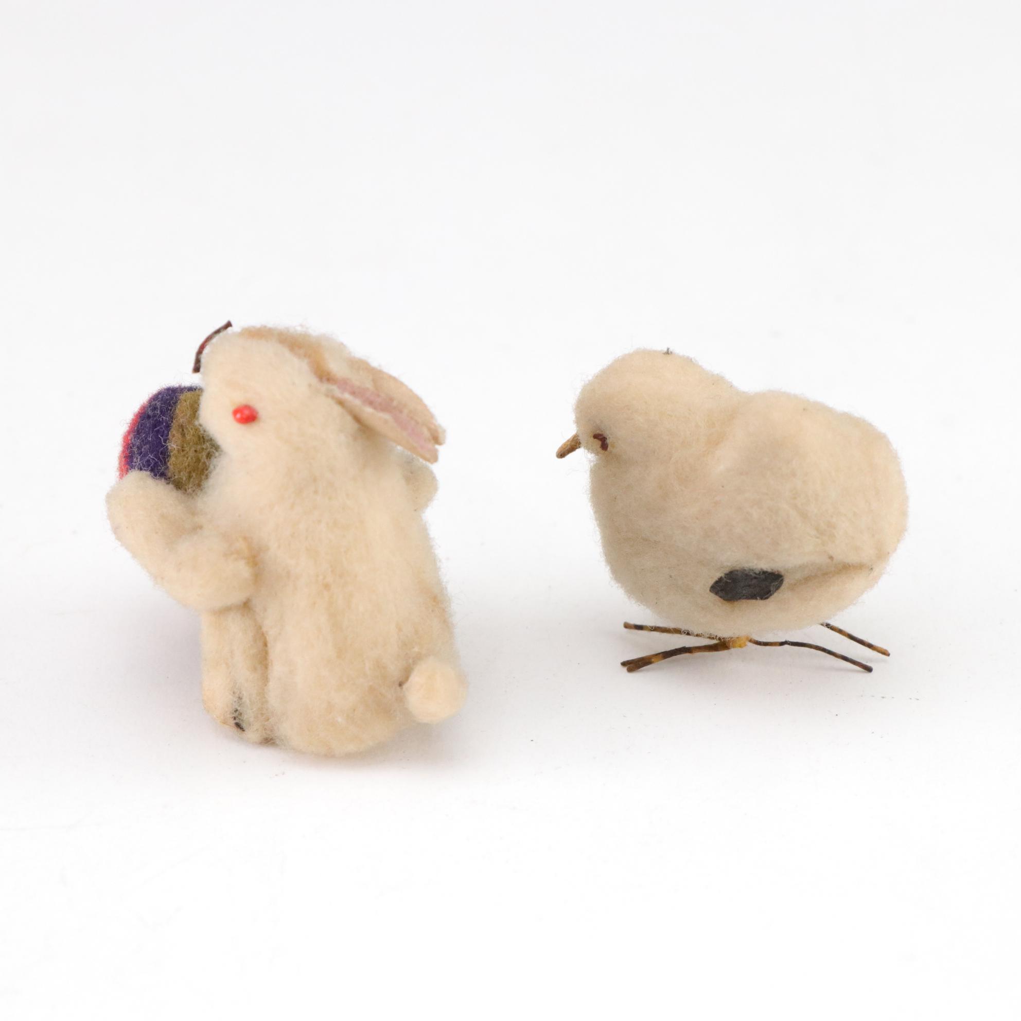 Handmade Felted Wool Easter Mini Chicks and Rabbit Figures