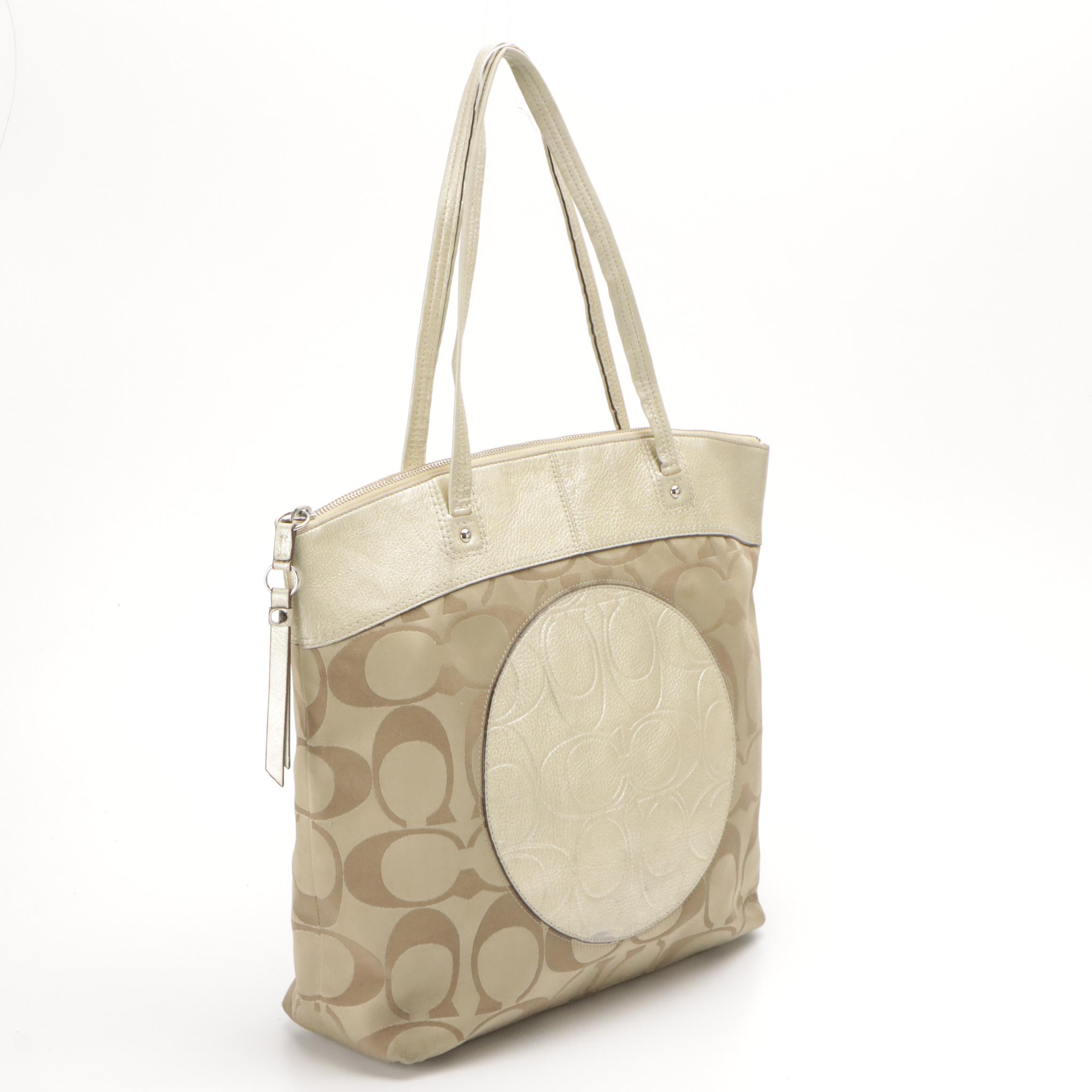 Coach Alex Stitched Patent Leather and Signature Canvas Laura Shoulder Bags