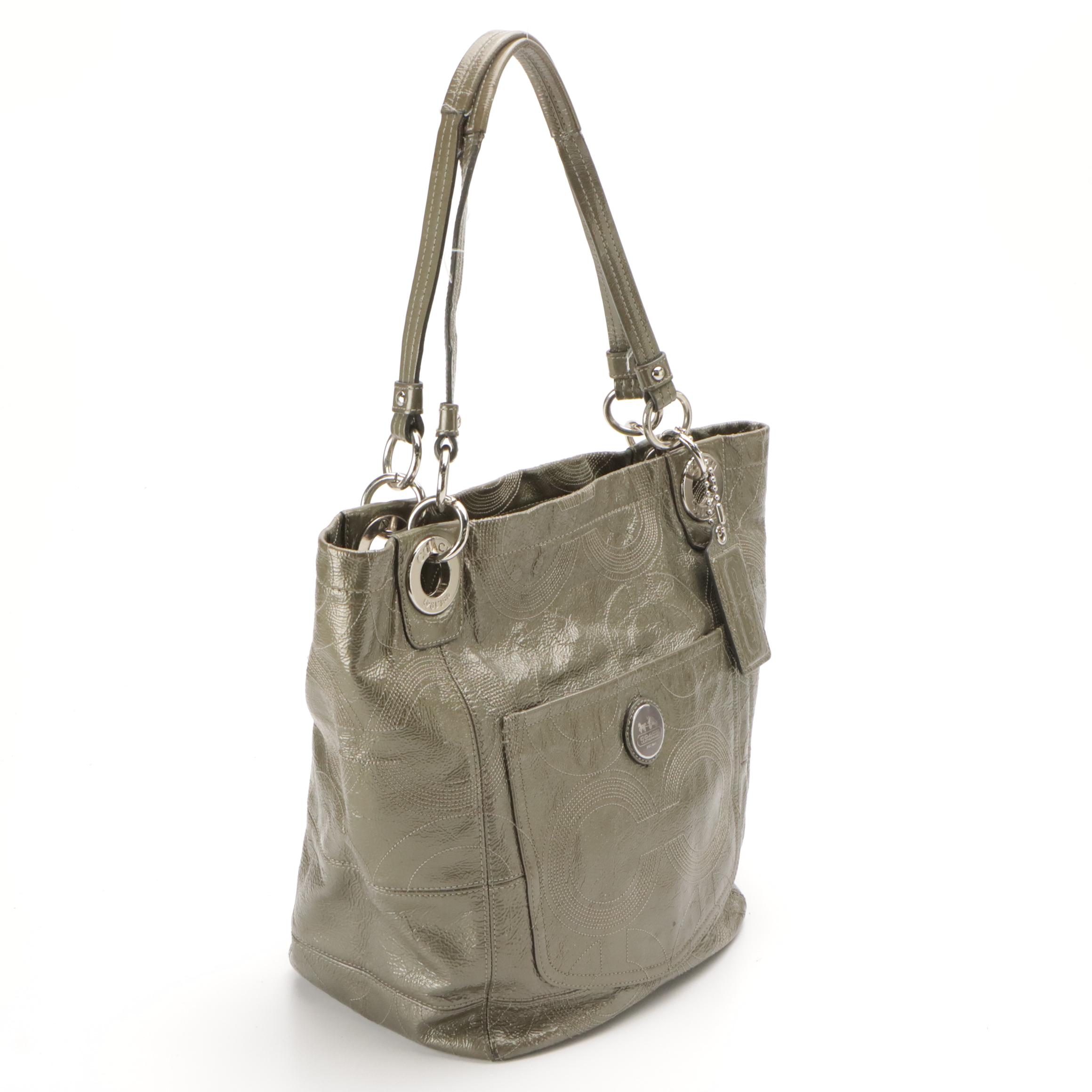 Coach Alex Stitched Patent Leather and Signature Canvas Laura Shoulder Bags