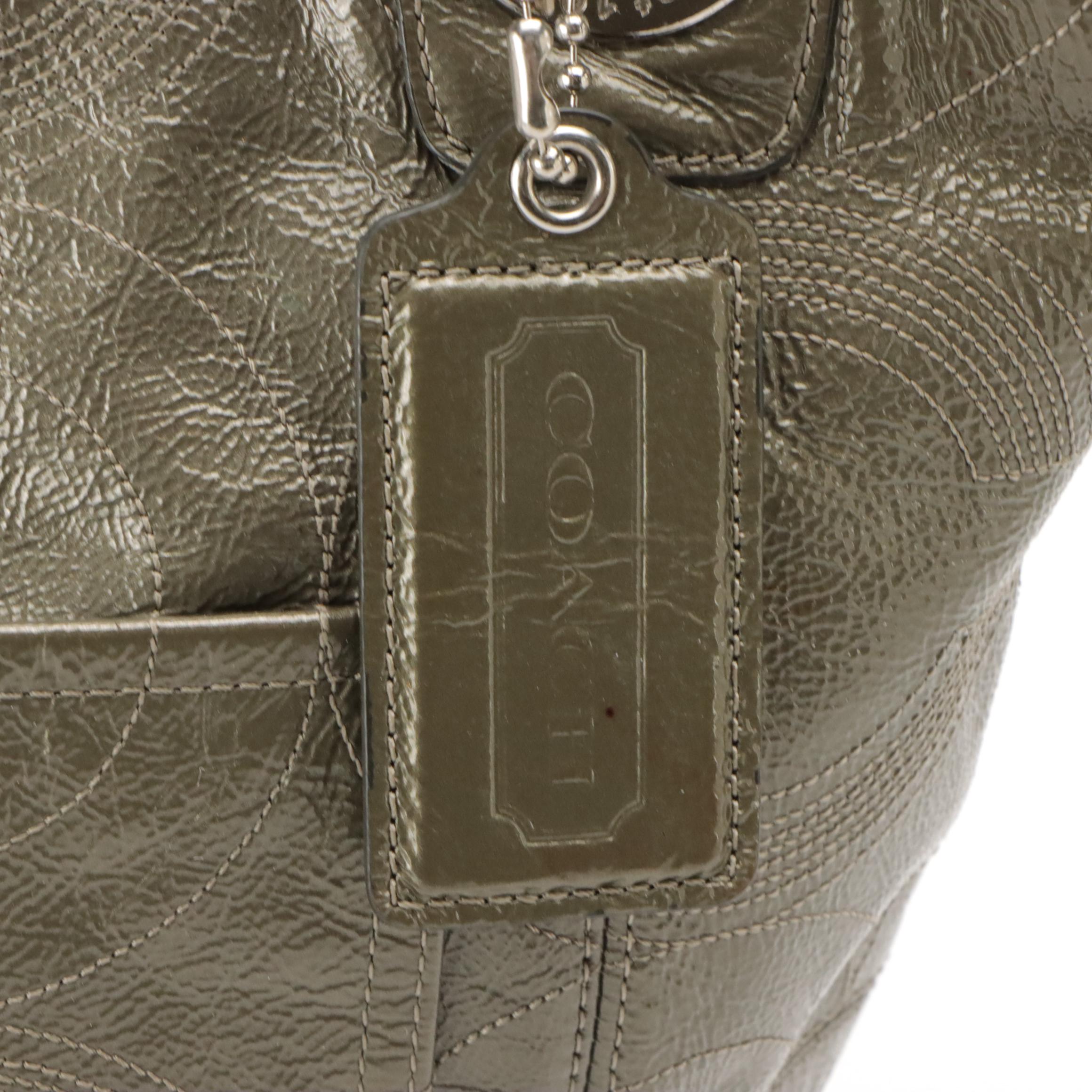 Coach Alex Stitched Patent Leather and Signature Canvas Laura Shoulder Bags