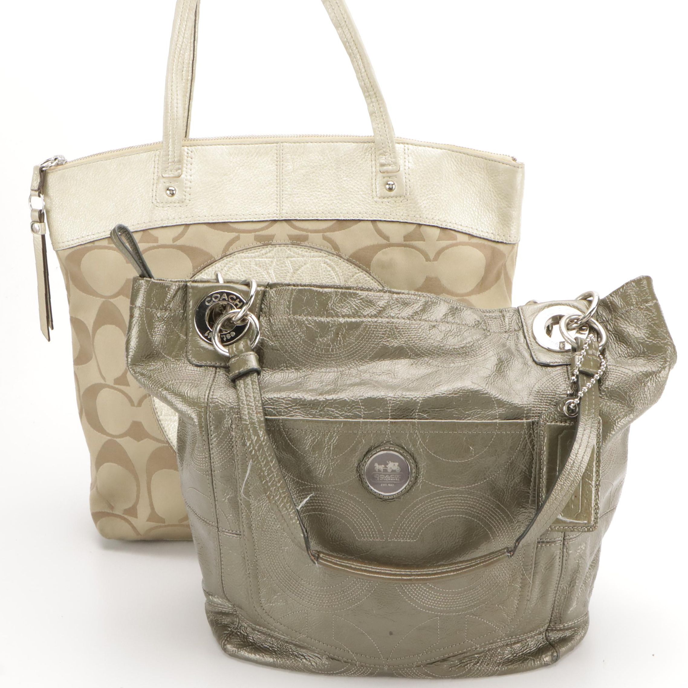 Coach Alex Stitched Patent Leather and Signature Canvas Laura Shoulder Bags