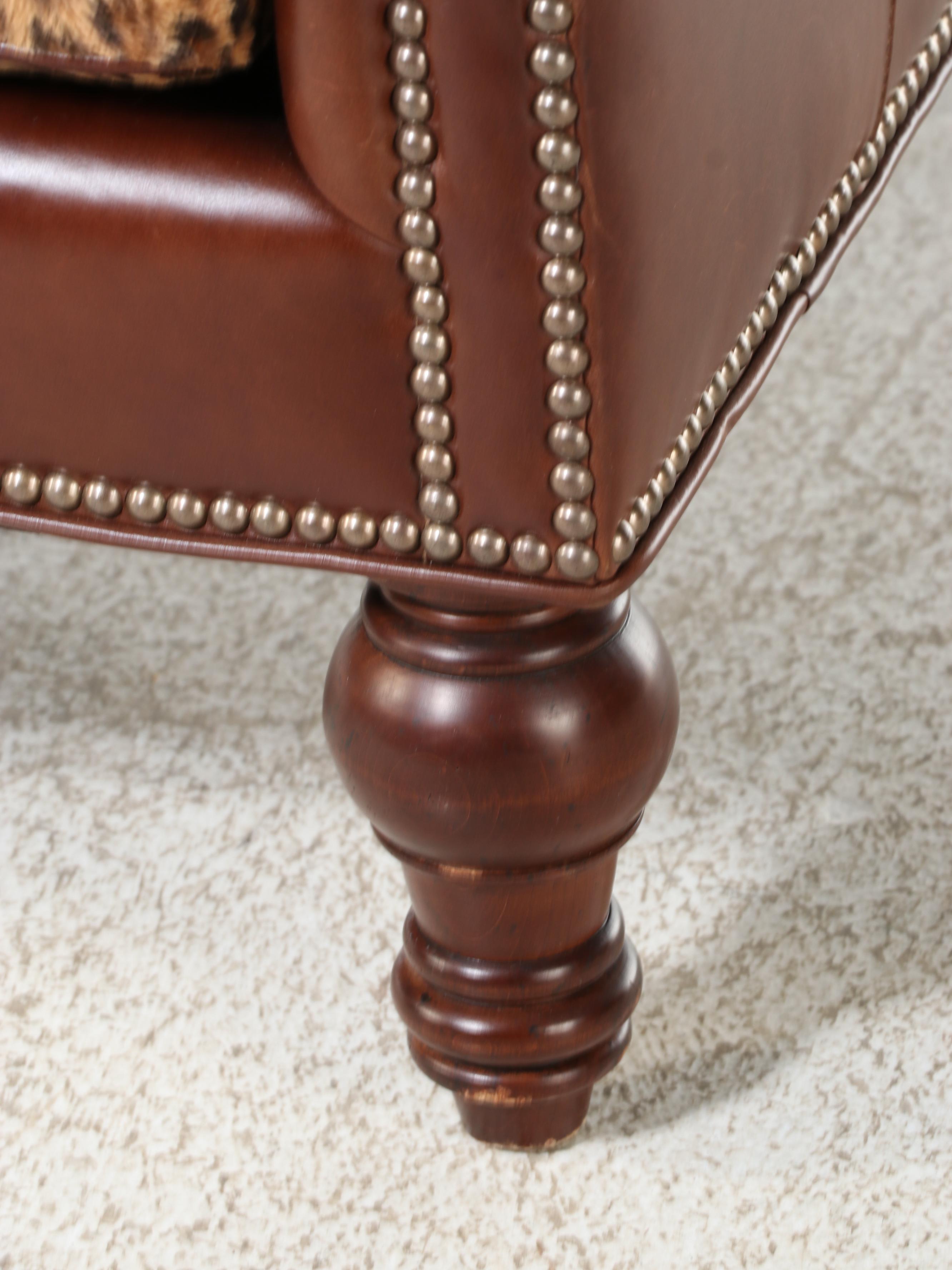 Henry Link Trading Co. Leather and Animal Print Wingback Armchair with Nailheads