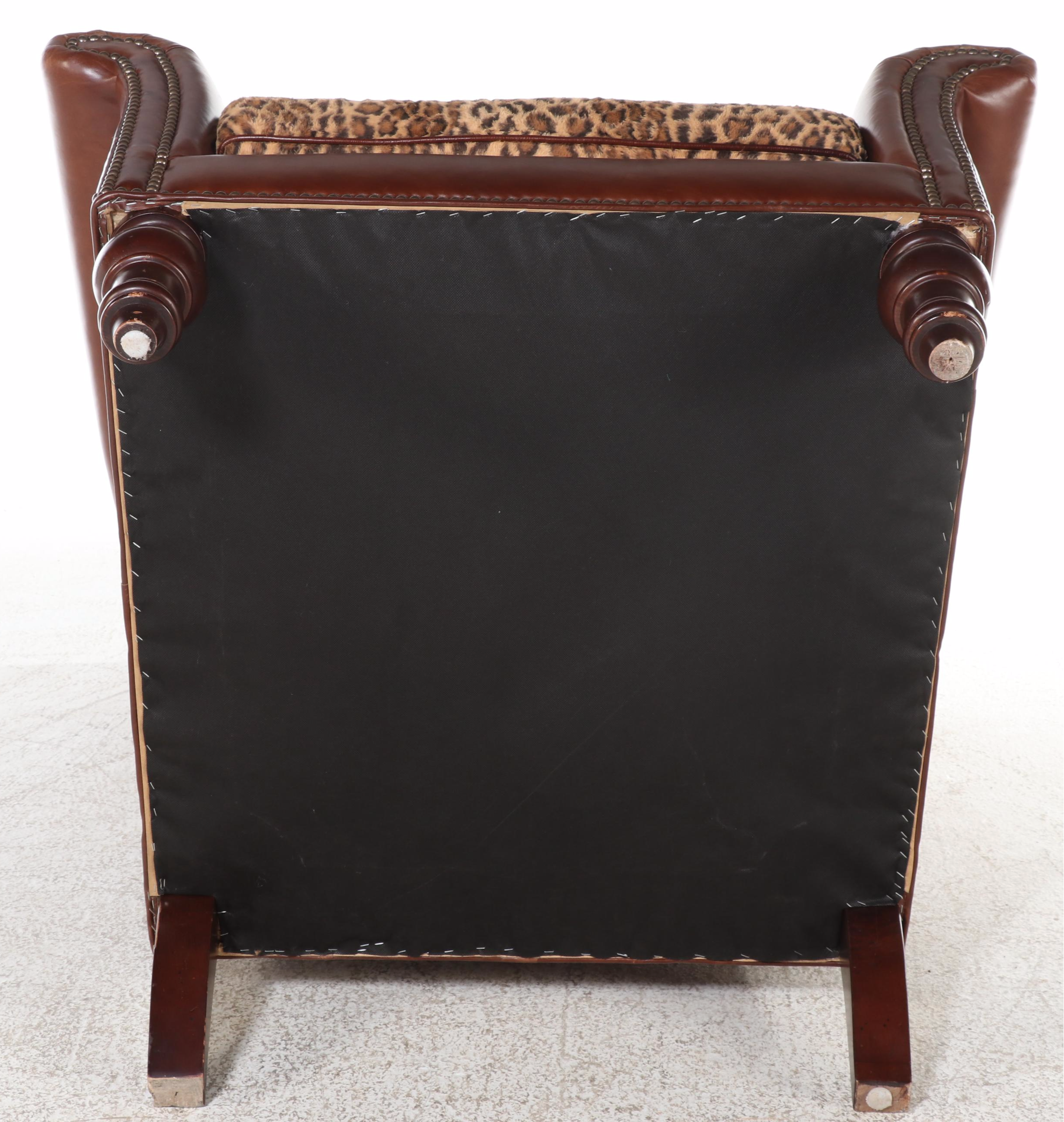 Henry Link Trading Co. Leather and Animal Print Wingback Armchair with Nailheads