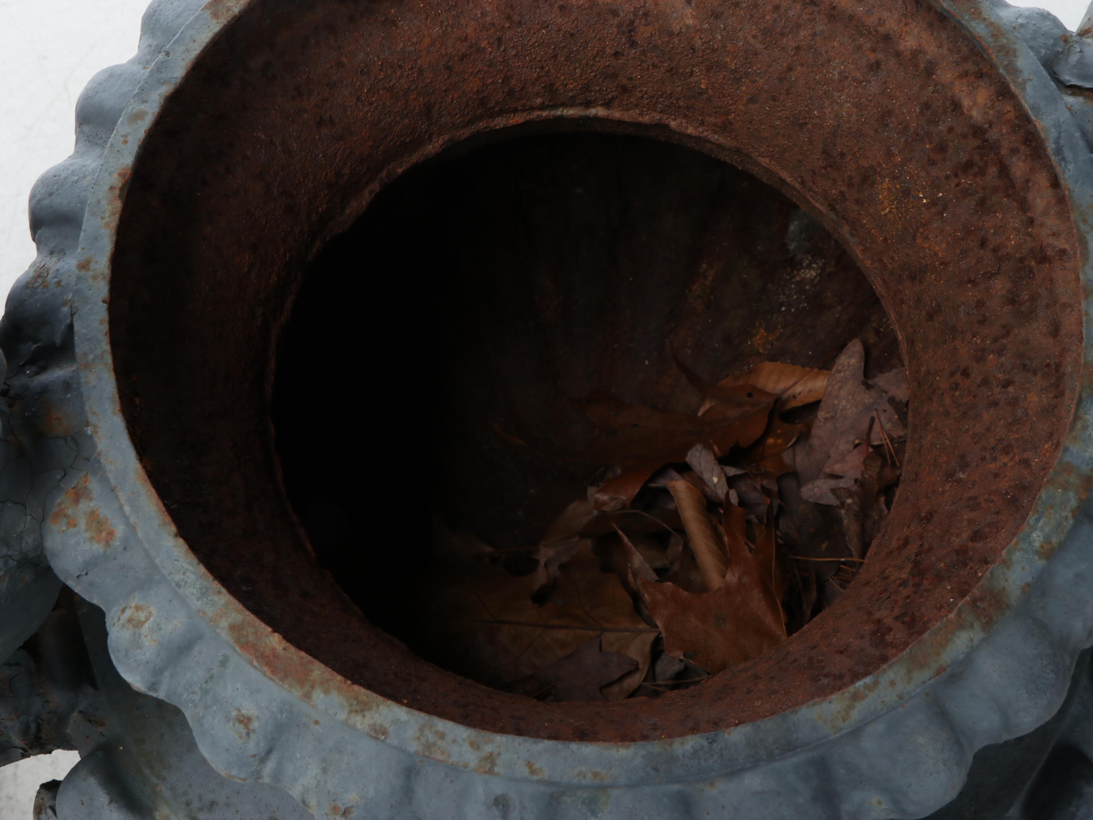 Baroque Revival Iron Cherub and Goat Garden Urns, Late 19th/Early 20th Century